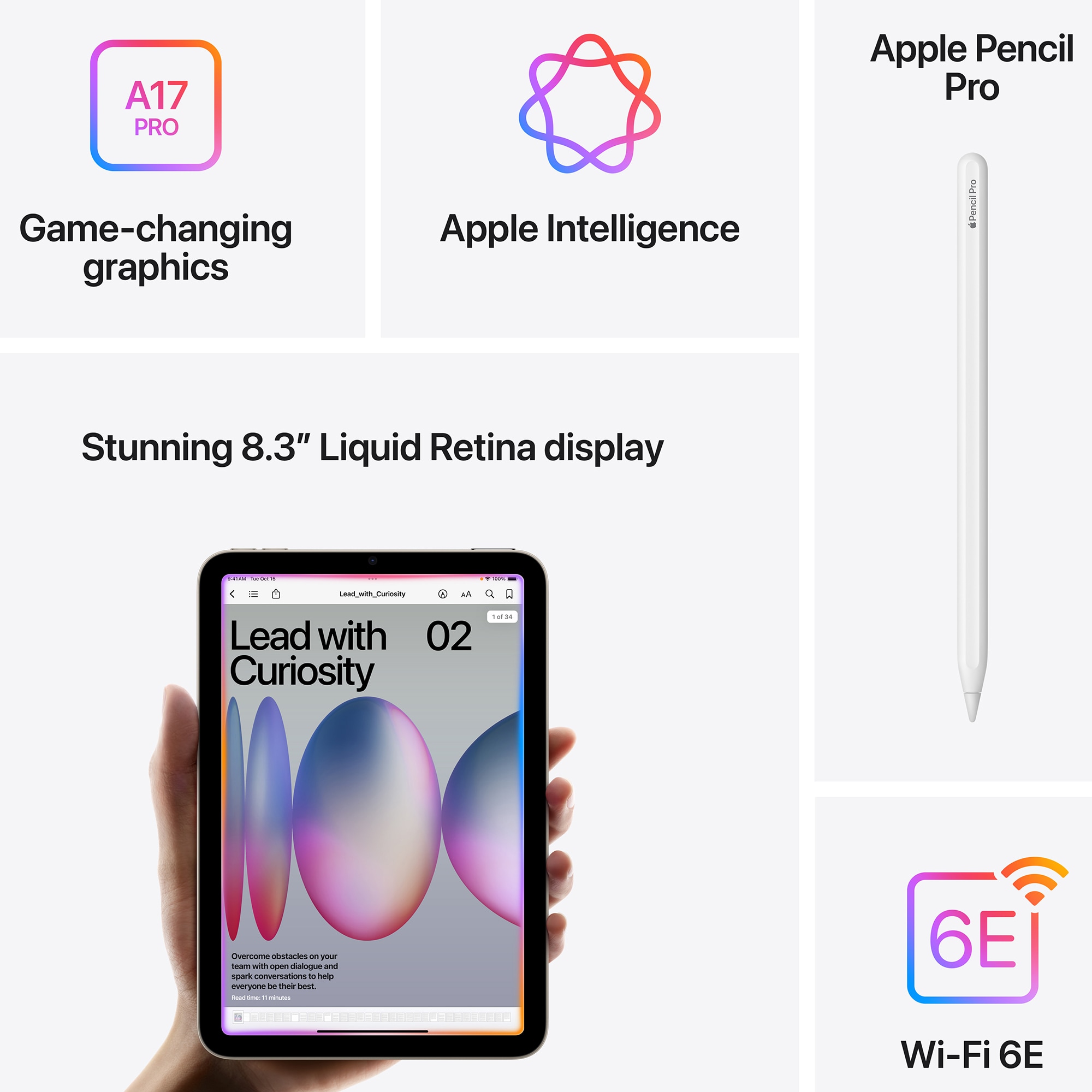 Apple - iPad mini (A17 Pro chip) - Built for Apple Intelligence - Wi-Fi 256GB - Starlight, Starlight, hires