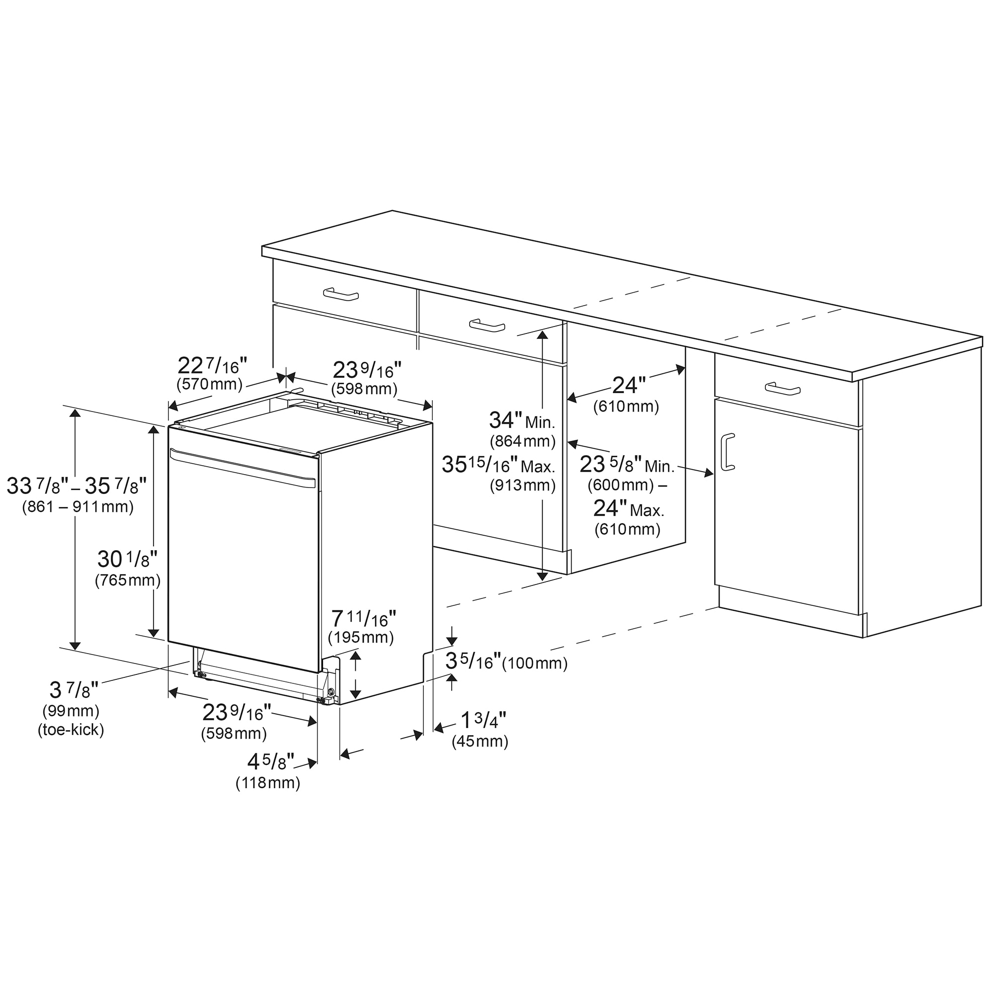 Beko 24" BuiltIn Dishwasher with Digital Control, 45 dBA Sound Level
