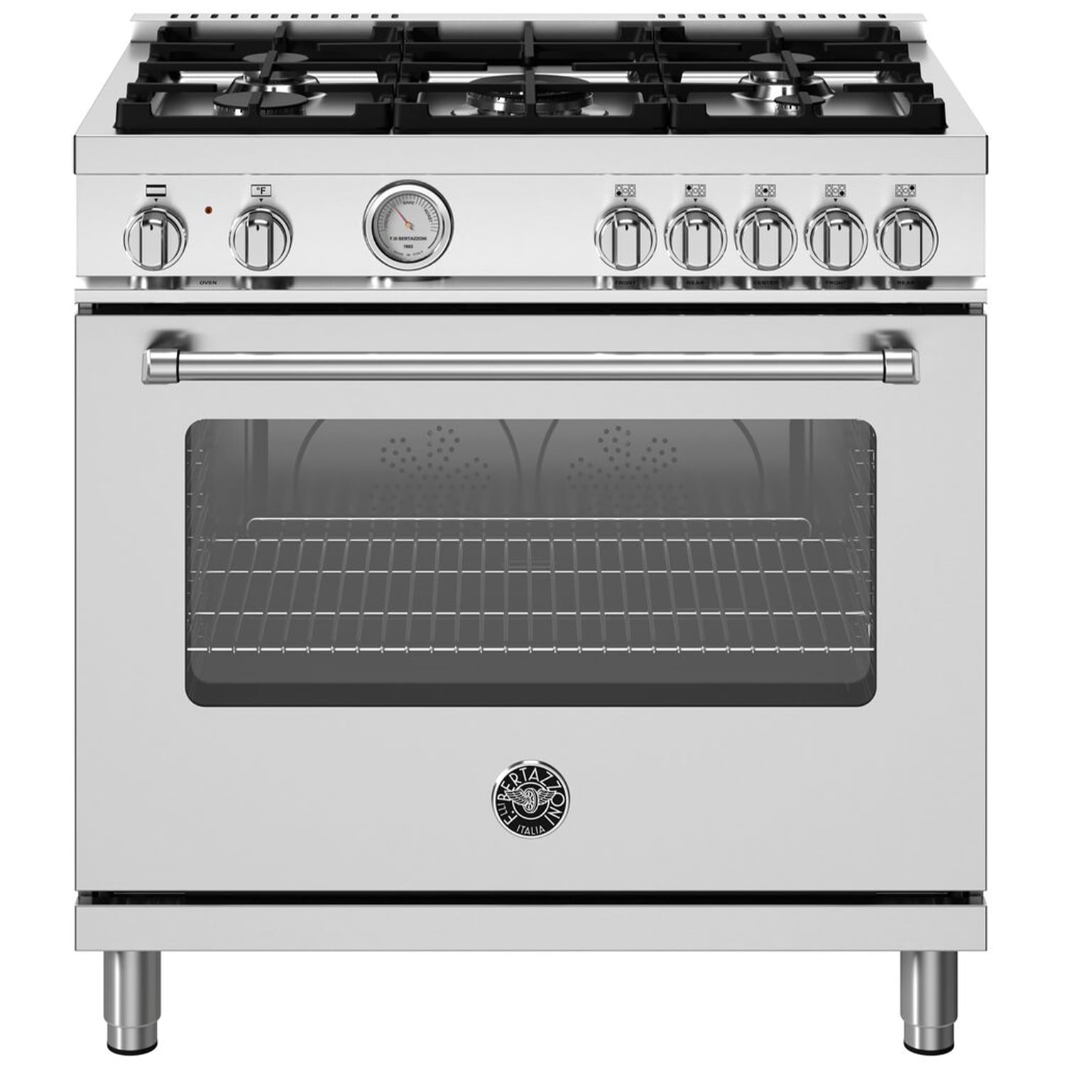 Bertazzoni Master Series 36 in. 5.9 cu. ft. Convection Oven Freestanding Dual Fuel Range with 5 Sealed Burners - Stainless Steel, , hires