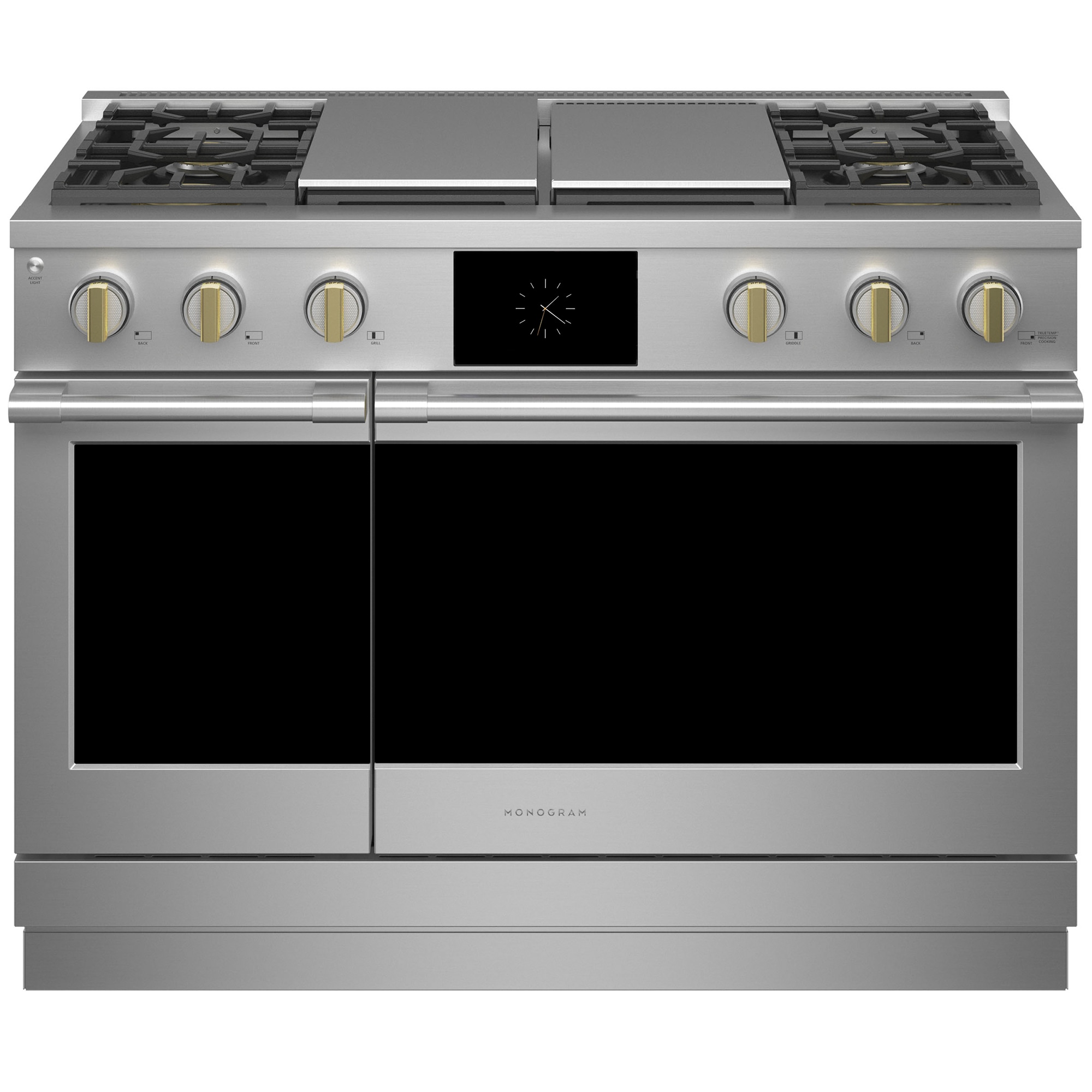 Monogram Statement Series 48 in. 8.2 cu. ft. Smart Air Fry True European Convection Double Oven Dual Fuel Range with 4 Sealed Burners, Grill & Griddle - Stainless Steel, , hires