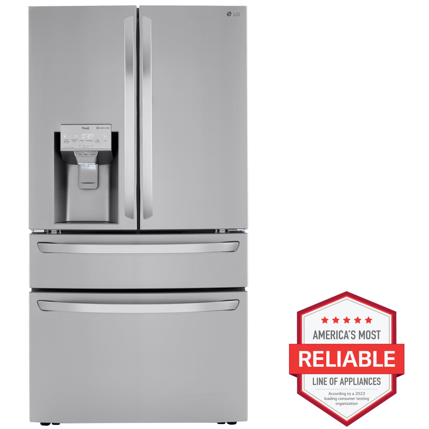 LG 36 in. 29.5 cu. ft. Smart 4-Door French Door Refrigerator with Ice & Water Dispenser - Stainless Steel, , hires