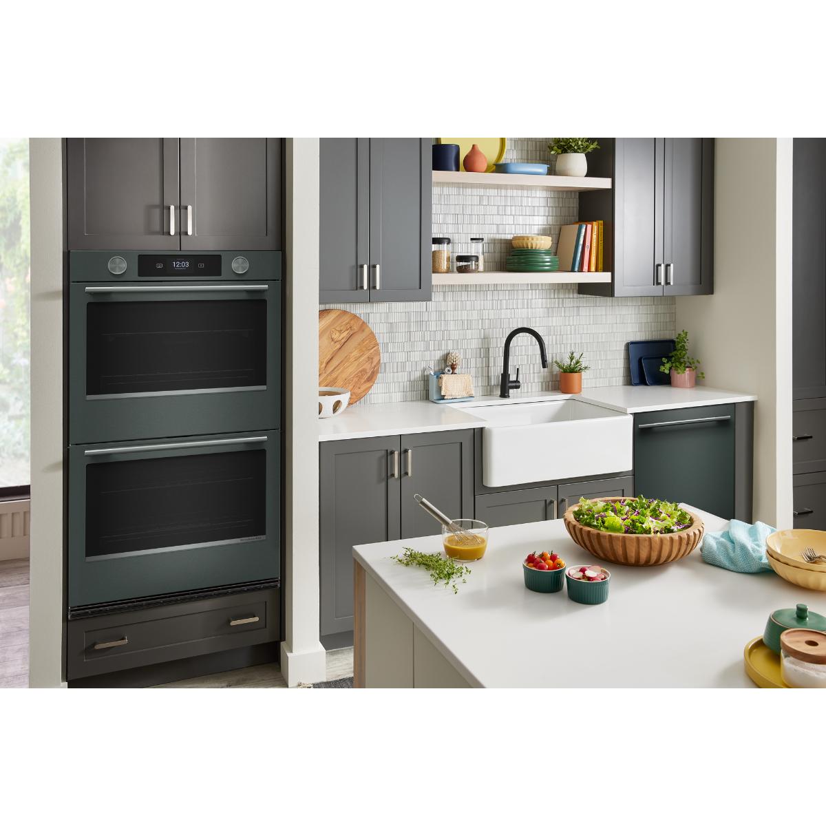 KitchenAid 30 in. 10.0 cu. ft. Smart Top Control Steam Electric Double Wall Oven with True European Convection - Juniper, , hires