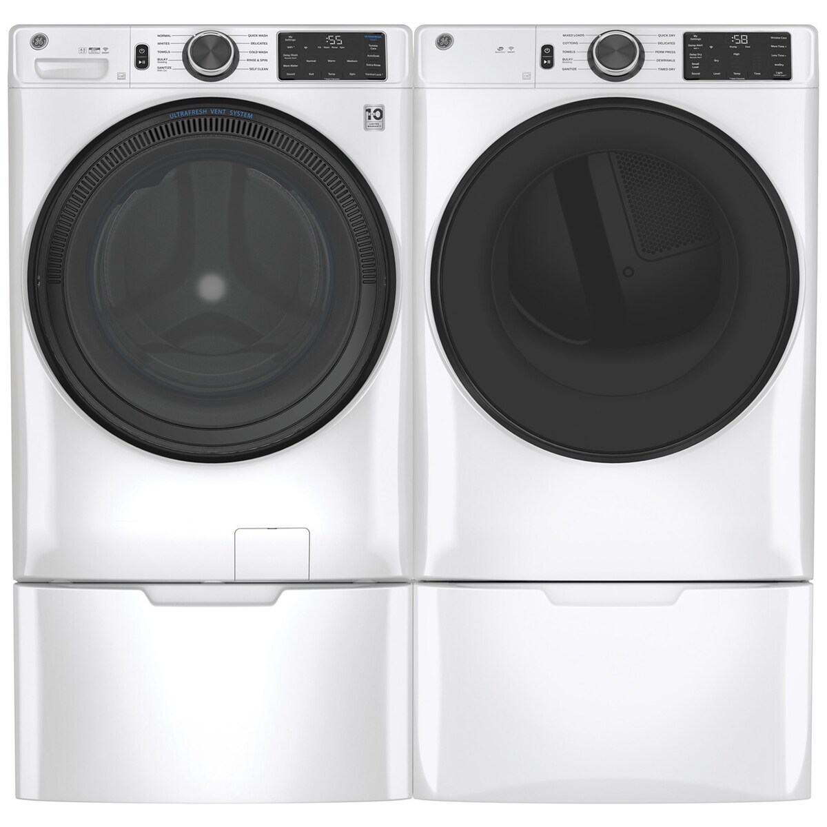 GE 28 in. 7.8 cu. ft. Smart Stackable Gas Dryer with Sanitize Cycle & Sensor Dry - White, White, hires