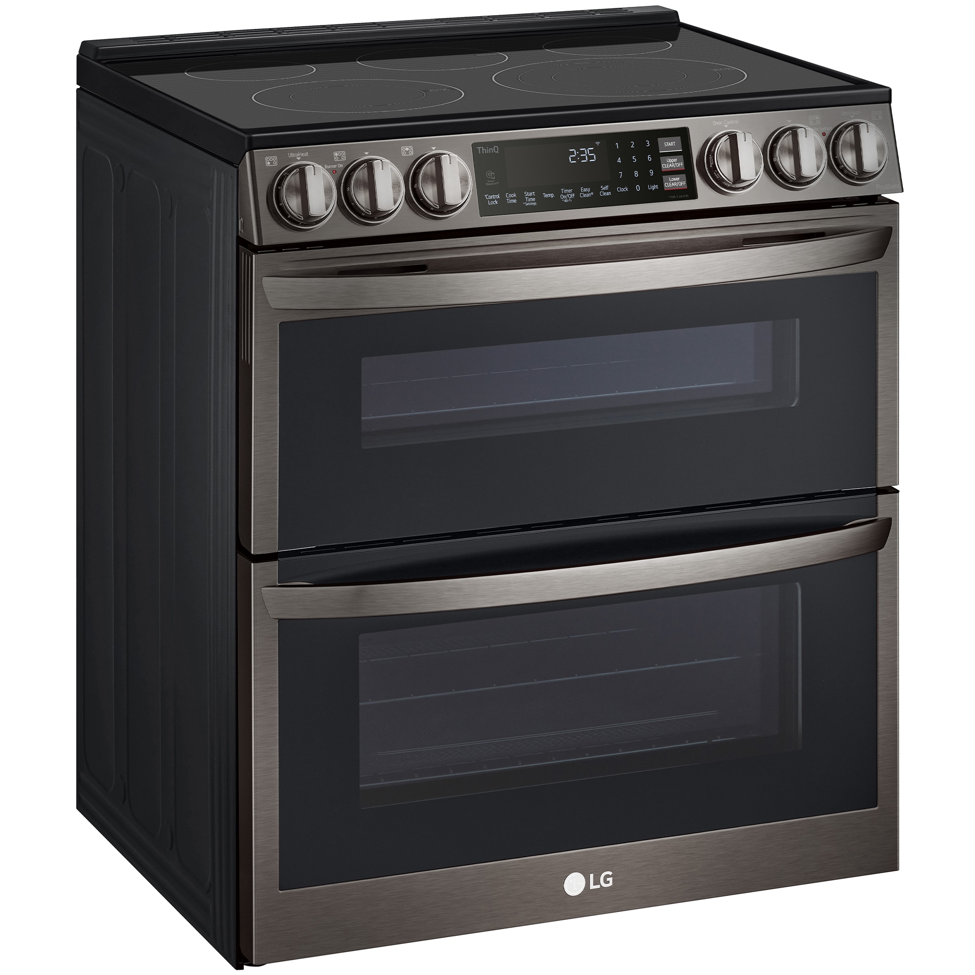 LG InstaView 30 in. 7.3 cu. ft. Smart Air Fry True European Convection Double Oven Slide-In Electric Range with Smoothtop Burners - PrintProof Black Stainless Steel, PrintProof Black Stainless Steel, hires