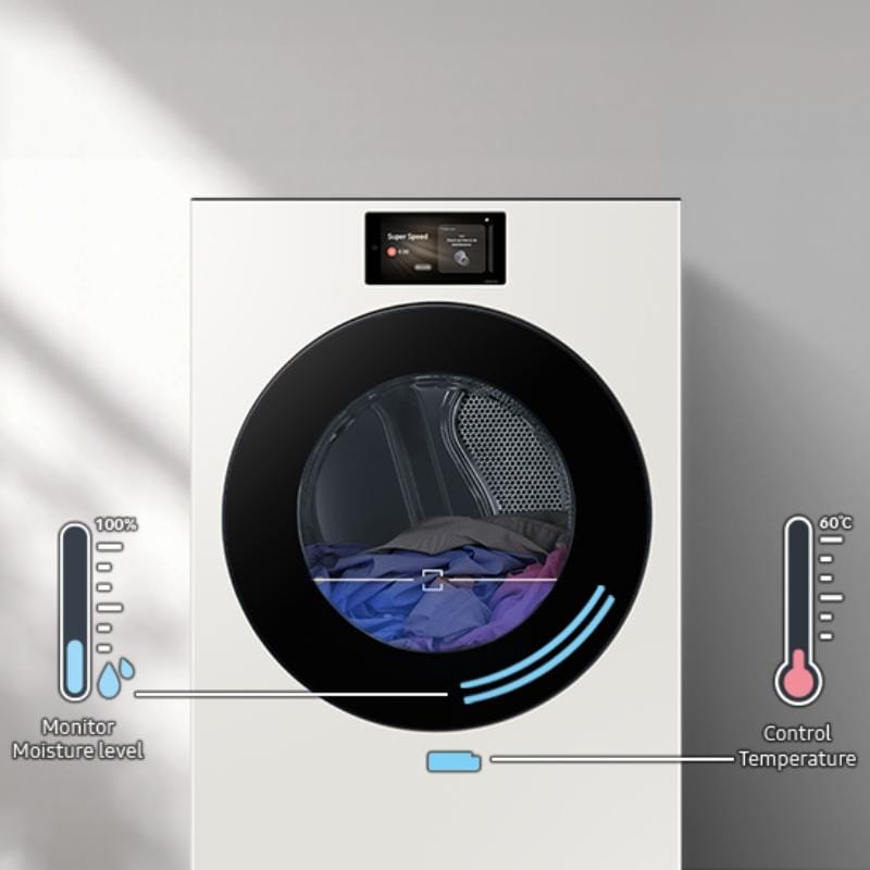 Samsung Bespoke 27 in. 7.6 cu. ft. Smart Stackable Electric Dryer with AI Home, AI OptiDry+, Sensor Dry, Sanitize & Steam Cycle - Ivory, Ivory, hires
