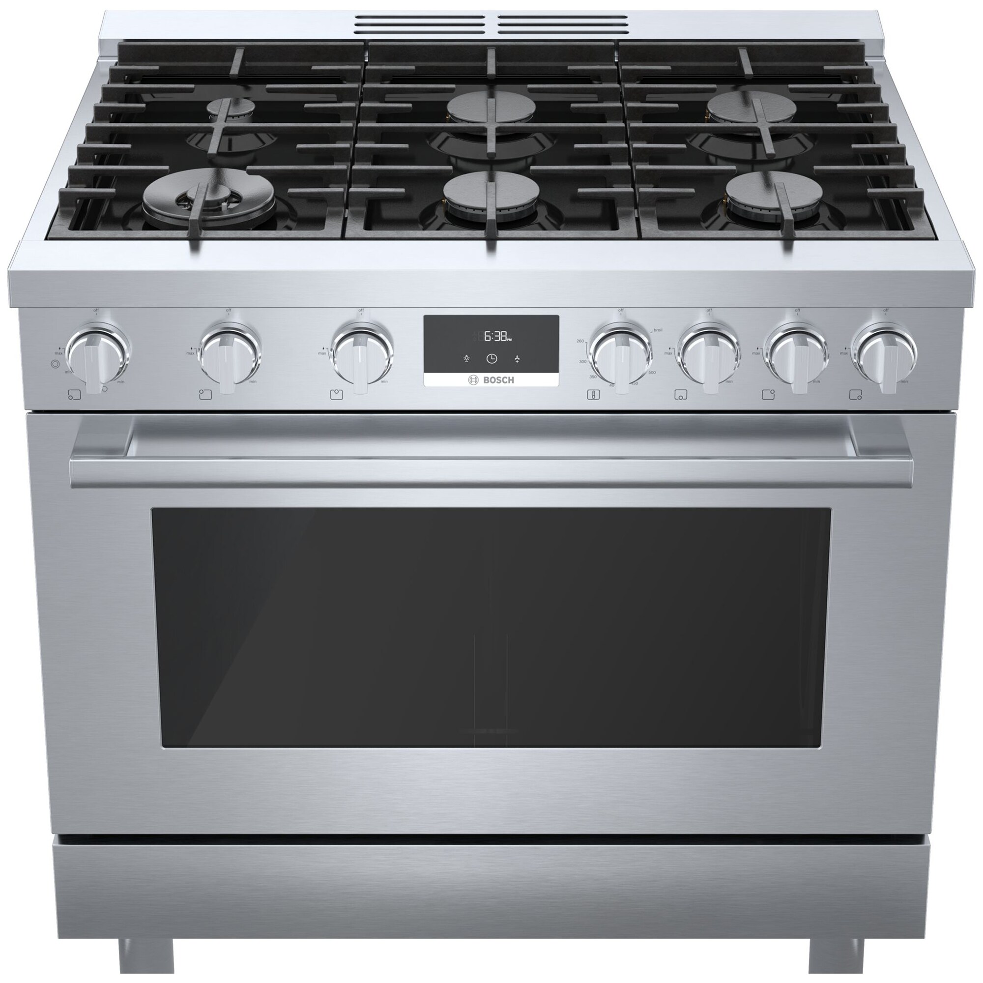 Bosch 800 Series 36 in. 3.7 cu. ft. True European Convection Dual Fuel Range with 6 Sealed Burners - Stainless Steel, , hires