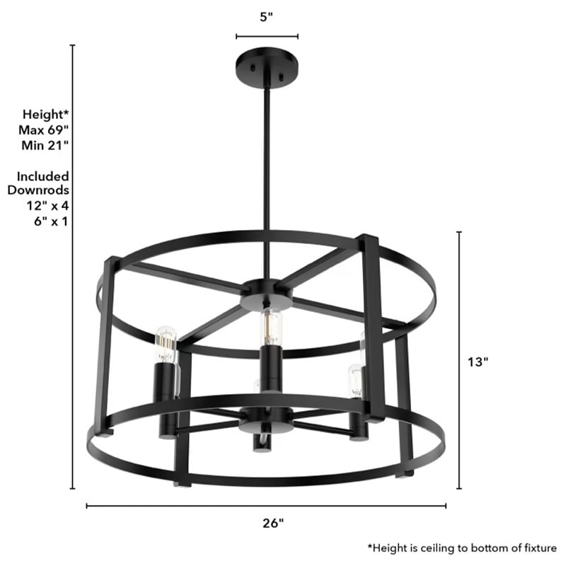 Hunter Astwood 26 in. 6-Light Chandelier - Matte Black, , hires
