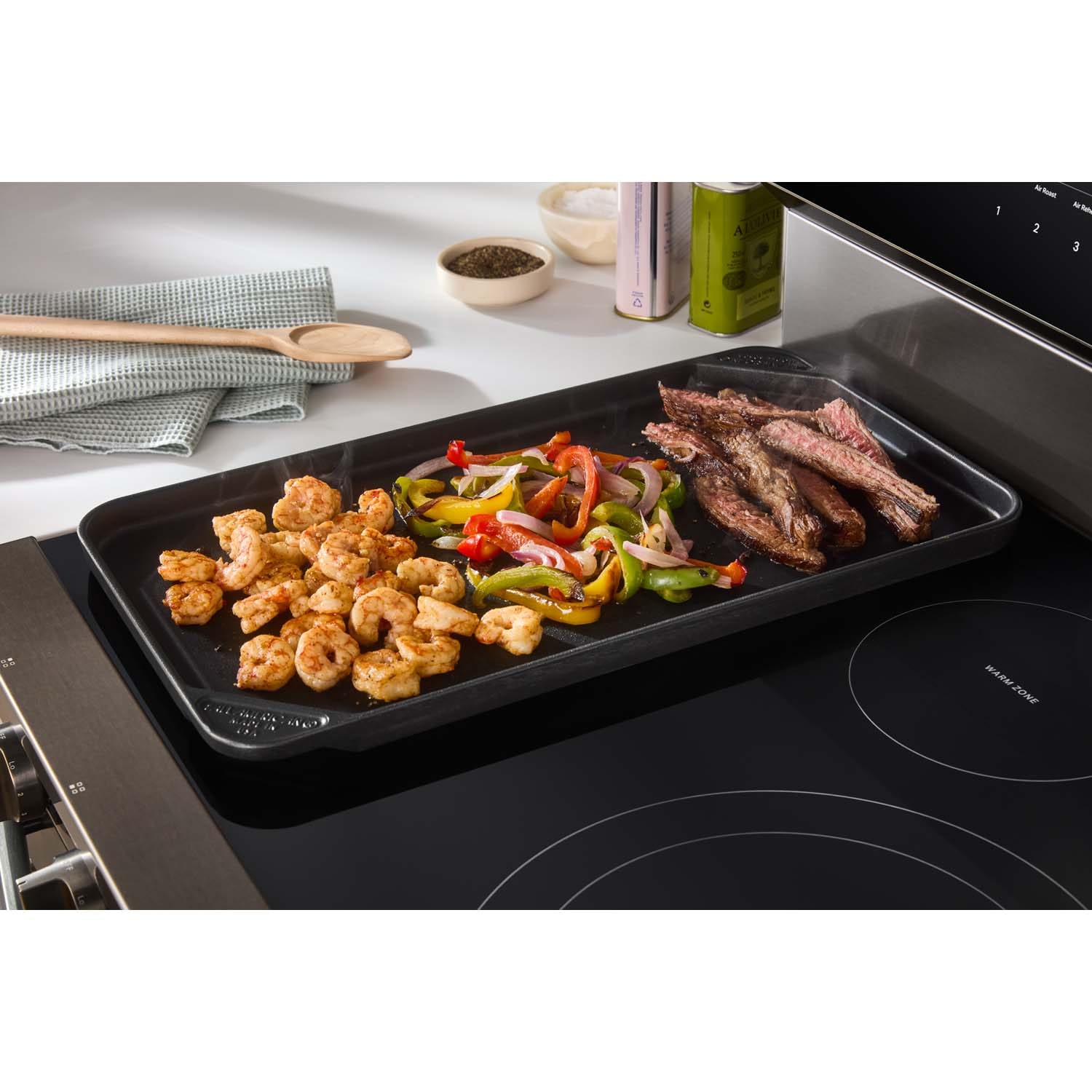 Whirlpool 30 in. 5.3 cu. ft. Smart Air Fry True European Convection Electric Range with Radiant Burners - Black Stainless Steel, Black Stainless Steel, hires