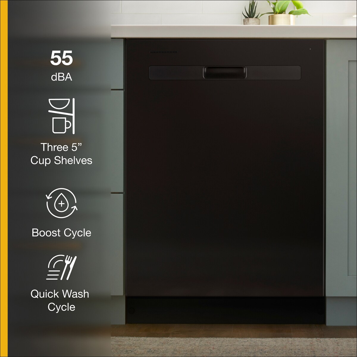 Whirlpool 24 in. Top Control Dishwasher with 55 dBa Sound Level & Pocket - Black, Black, hires