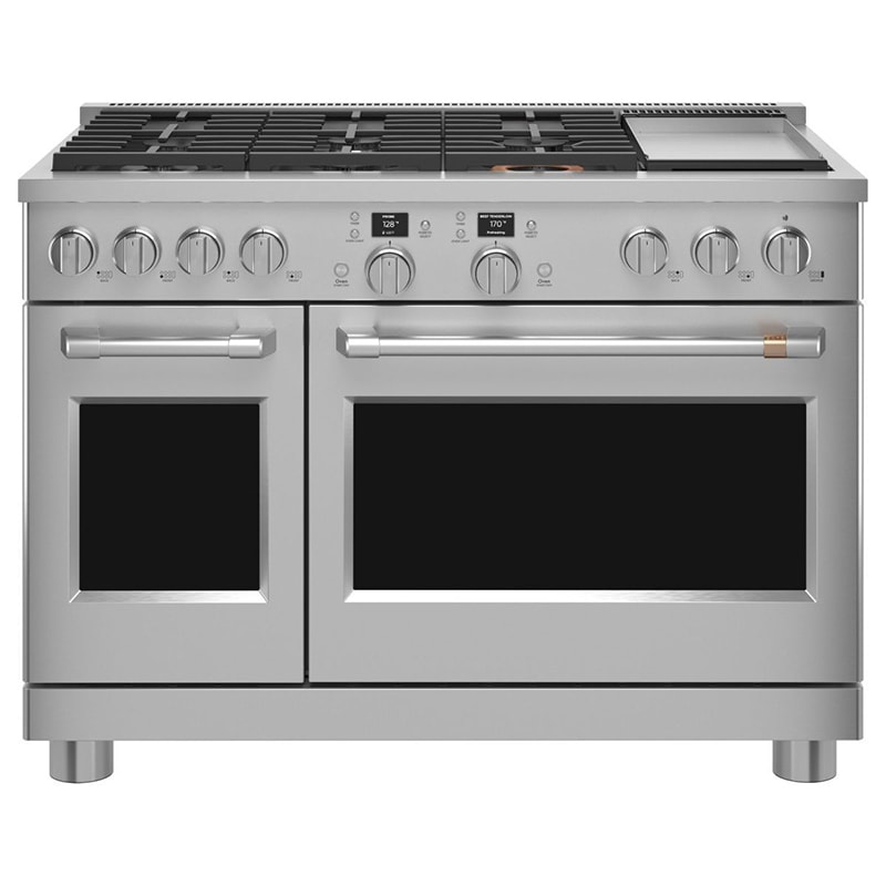 Cafe Commercial-Style 48 in. 8.2 cu. ft. Smart Air Fry True European Convection Double Oven Dual Fuel Range with 6 Sealed Burners & Griddle - Stainless Steel, Stainless Steel, hires