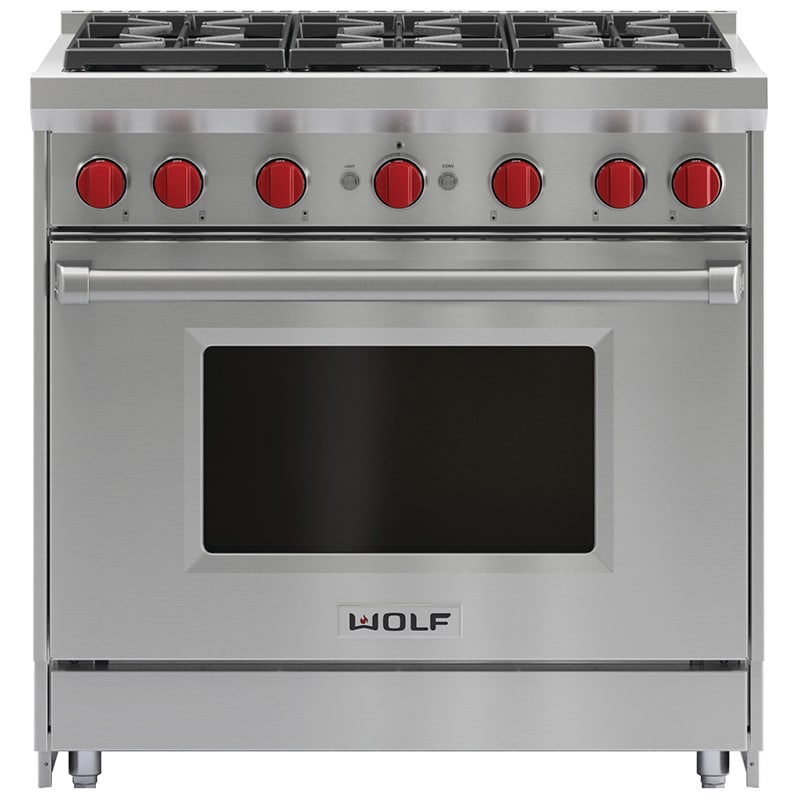 Wolf 36 in. 5.5 cu. ft. Standard Convection Gas Range with 6 Sealed Burners - Stainless Steel, , hires