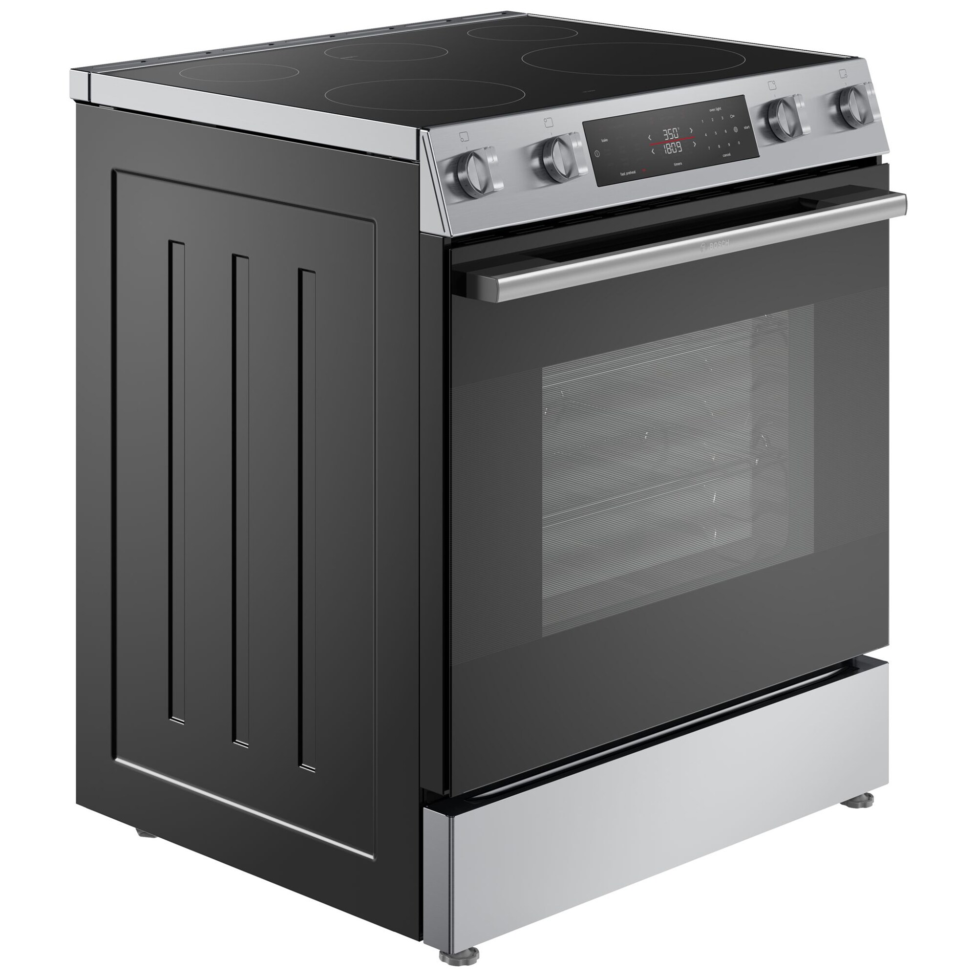 Bosch 100 Series 30 in. 5.8 cu. ft. Air Fry Standard Convection Slide-In Electric Range with Smoothtop Burners - Stainless Steel, , hires