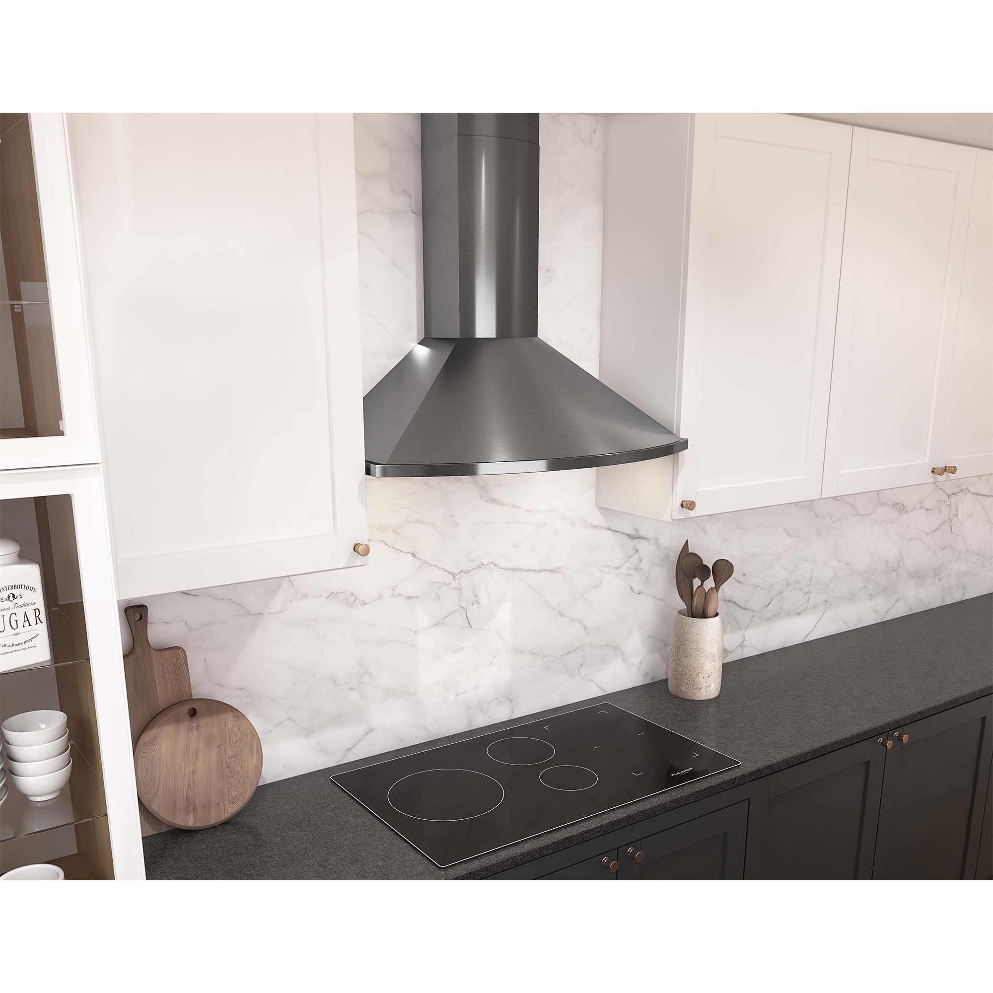 Zephyr 36 in. Chimney Style Range Hood with 5 Speed Settings, 600 CFM & 2 LED Lights - Black Stainless Steel, , hires