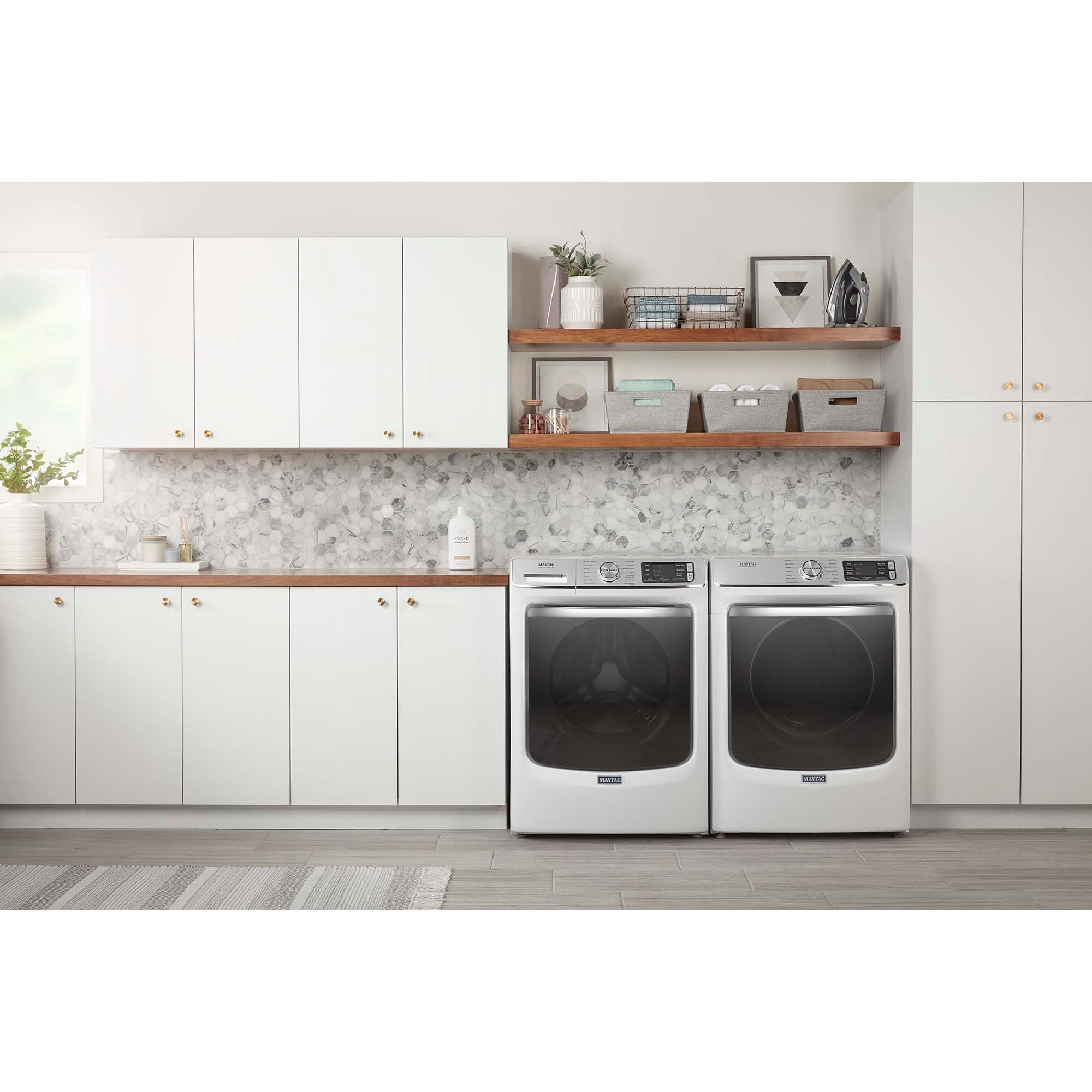 Maytag 27 in. 7.3 cu. ft. Smart Stackable Electric Dryer with Extra Power Button, Industry-Exclusive Extra Moisture Sensor, Sanitize & Steam Cycle - White, White, hires