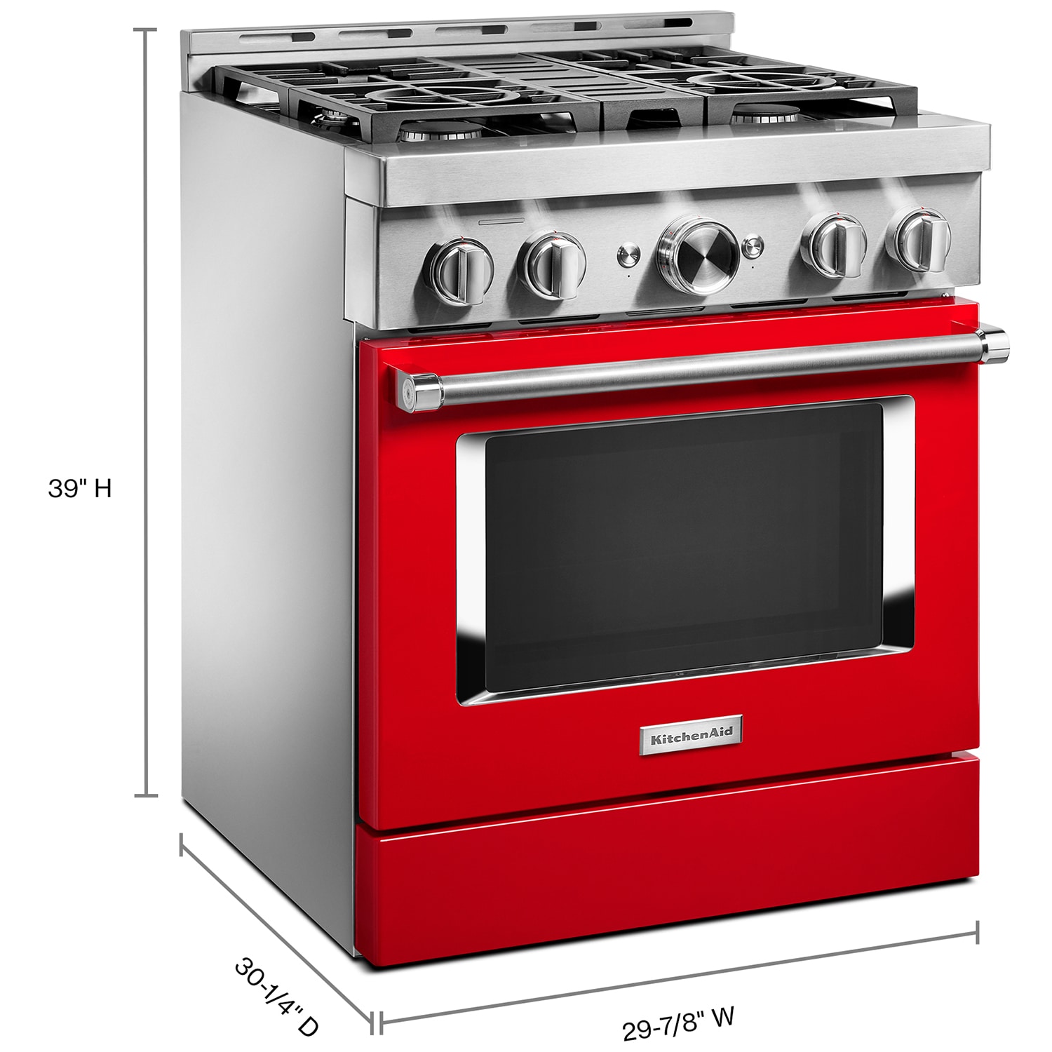 KitchenAid Commercial-Style 30 in. 4.1 cu. ft. Smart True European Convection Gas Range with 4 Sealed Burners - Passion Red, Passion Red, hires