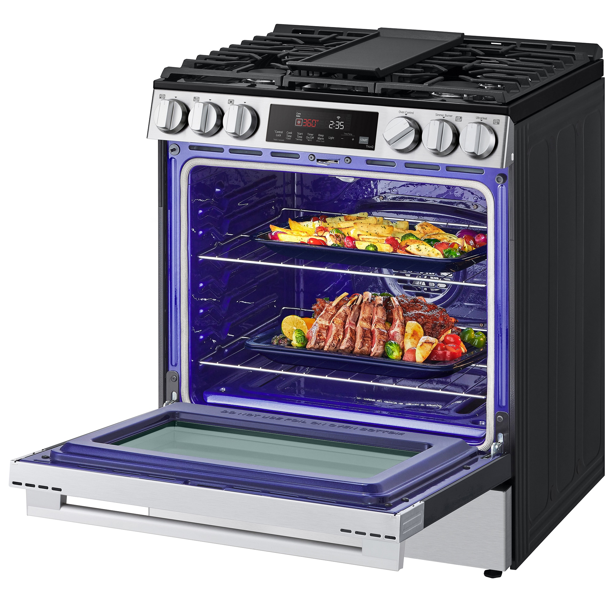 LG 30 in. 6.3 cu. ft. Smart Air-Fry Standard Convection Slide-In Gas Range with 5 Sealed Burners & Griddle - PrintProof Stainless Steel, , hires