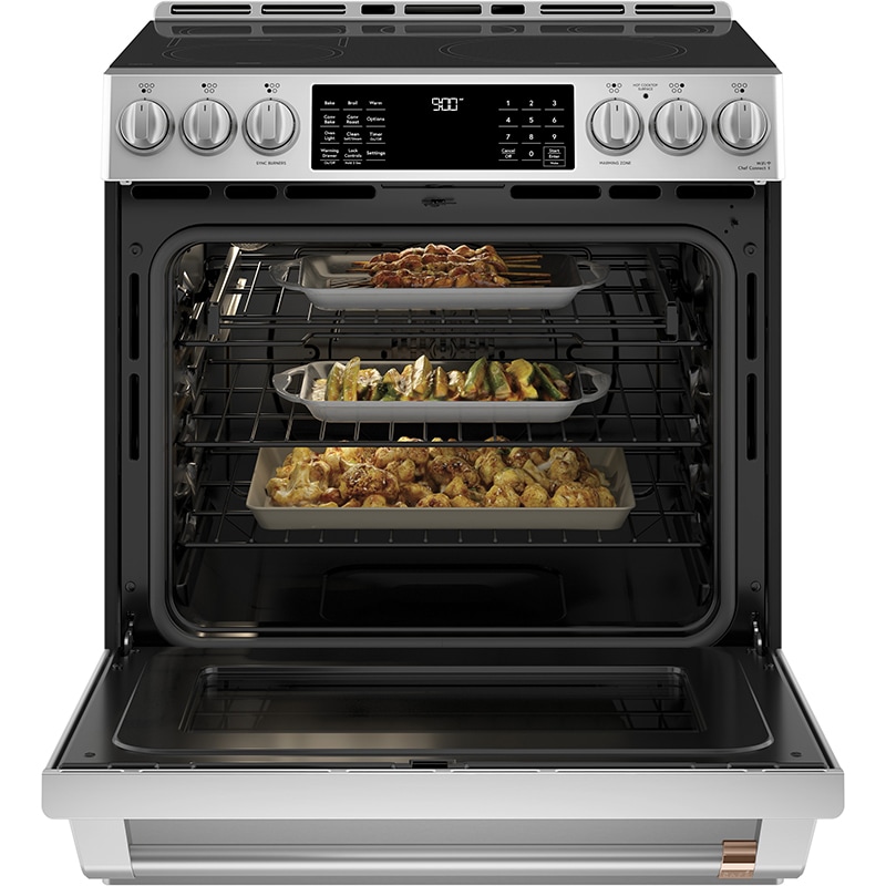 Cafe 30 in. 5.7 cu. ft. Smart Air Fry True European Convection Slide-In Electric Range with 5 Induction Burners - Stainless Steel, Stainless Steel, hires