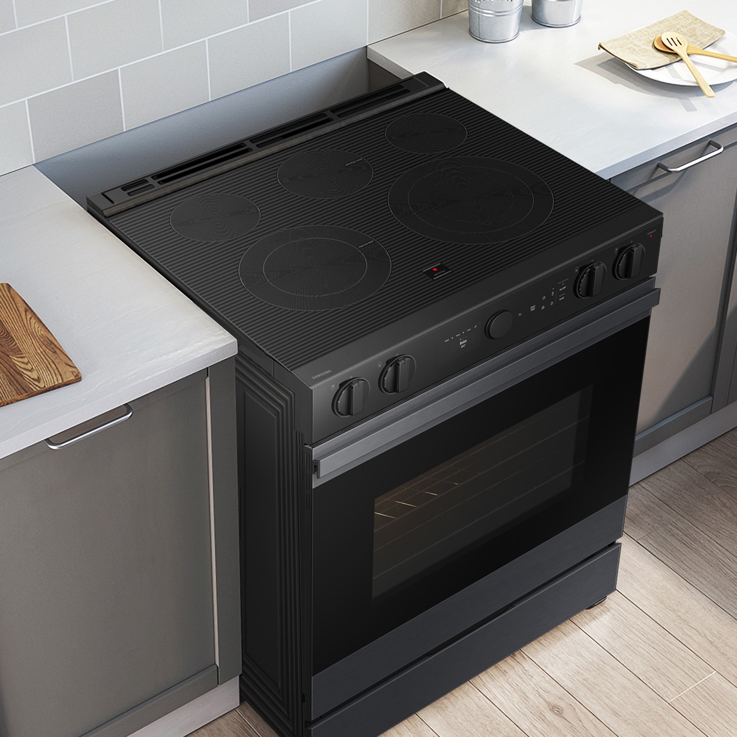 Samsung Bespoke 30 in. 6.3 cu. ft. Smart Air Fry True European Convection Slide-In Electric Range with Smoothtop Burners - Matte Black Steel, , hires