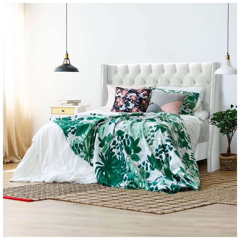 Skyline King Nail Button Tufted Wingback Bed in Velvet - White, White, hires