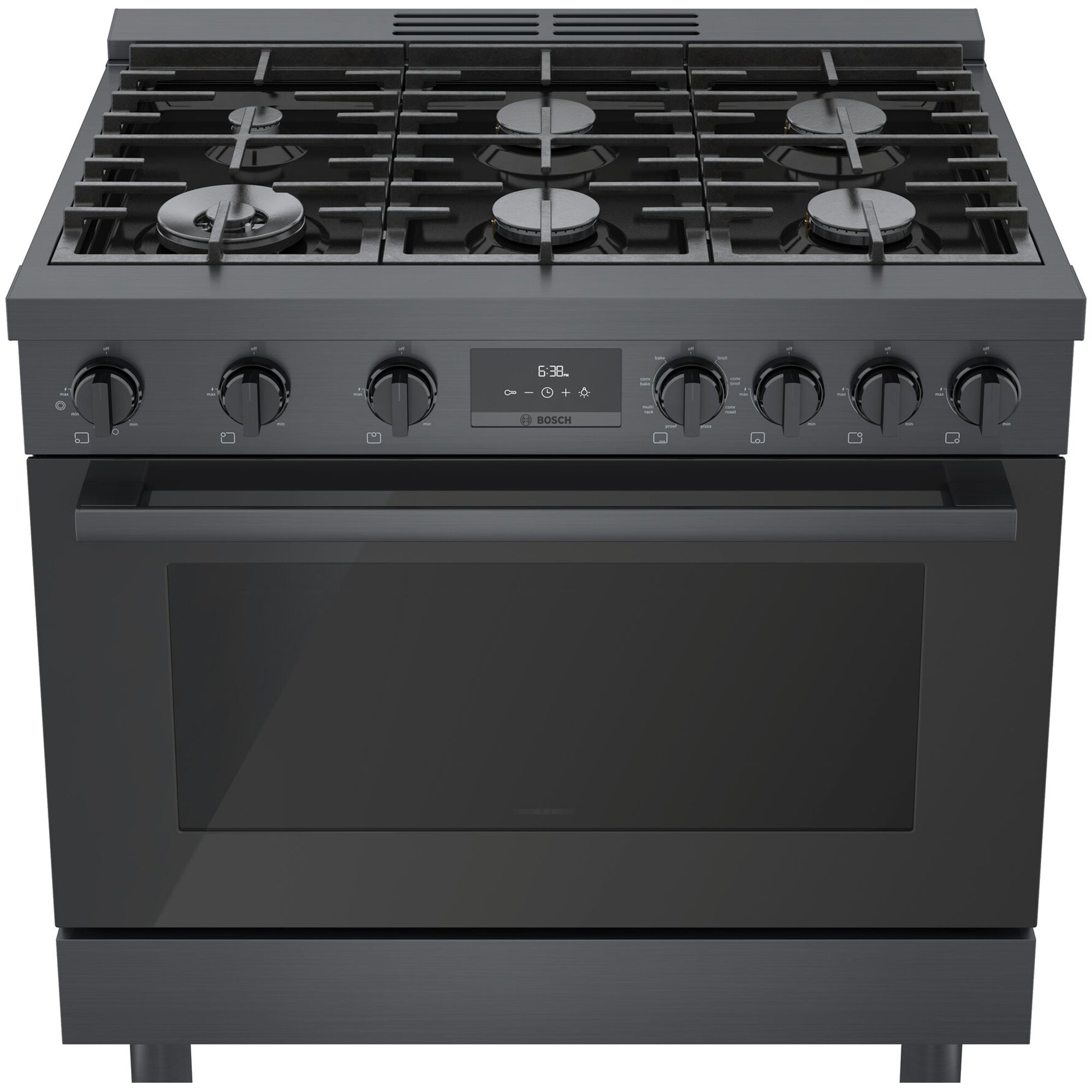 Bosch 800 Series 36 in. 3.7 cu. ft. True European Convection Dual Fuel Range with 6 Sealed Burners - Black Stainless Steel, , hires