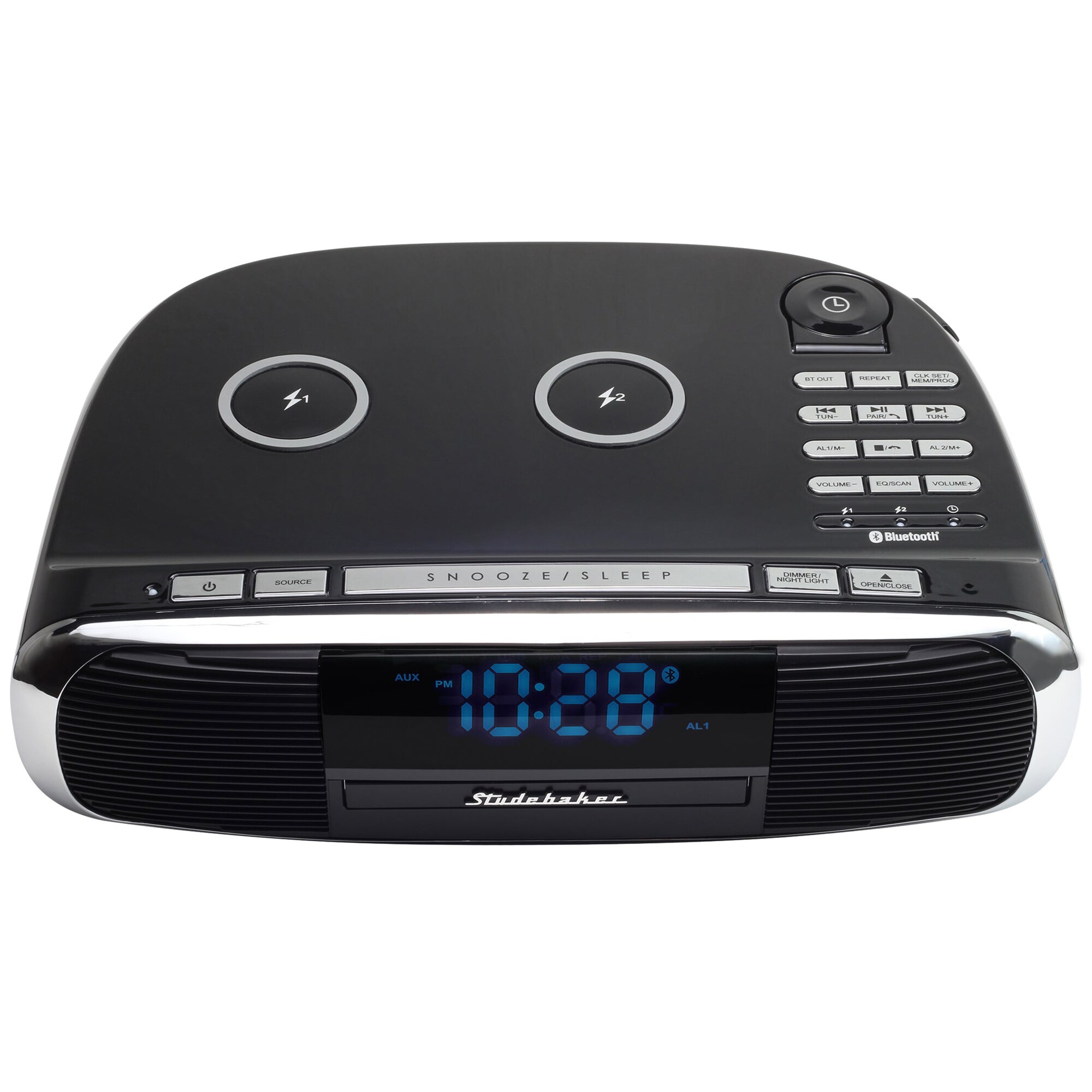 Studebaker Workstation Hi-Fi Music System with FM Radio, CD & Qi Wireless Charging Station - Black, , hires