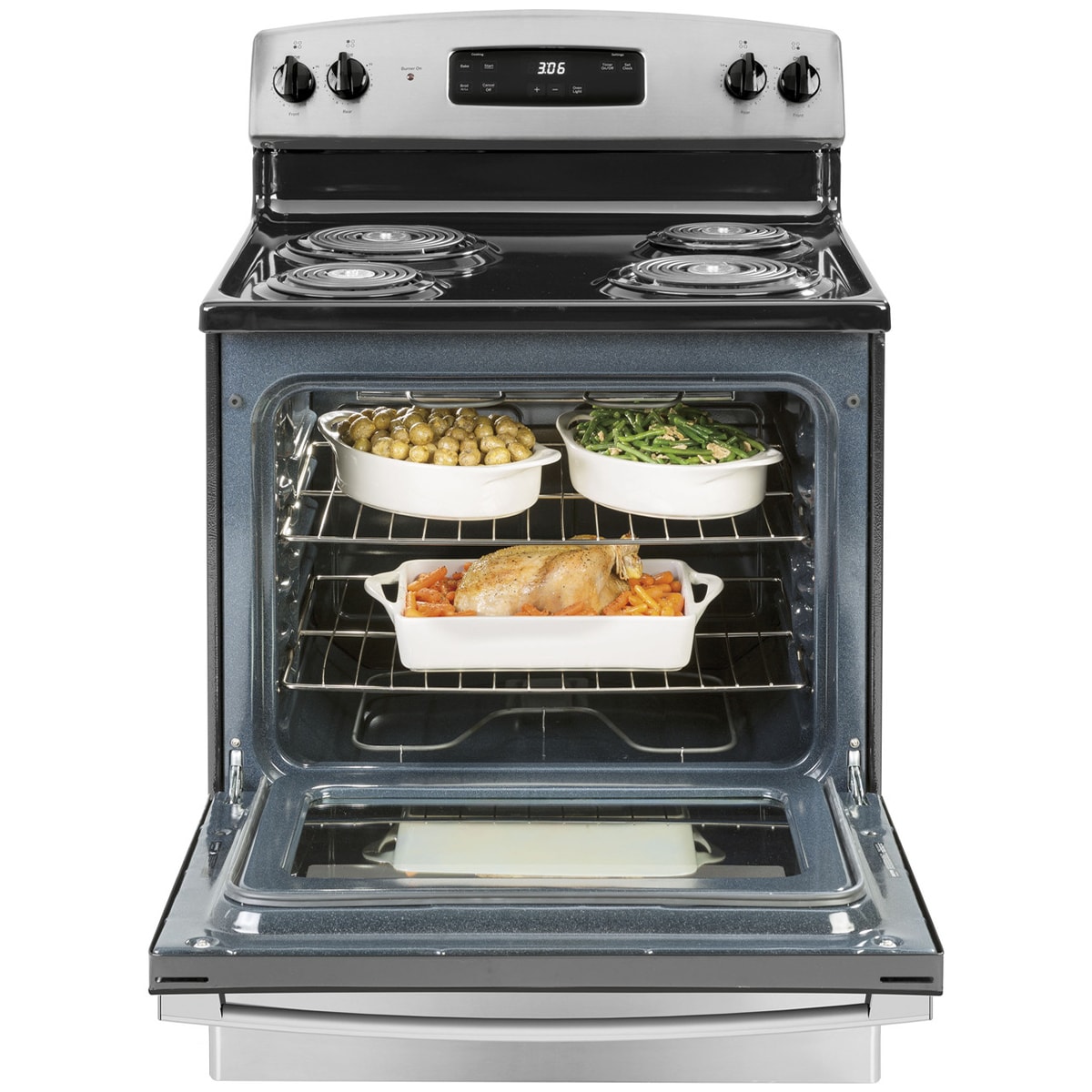 GE 30 in. 5 cu. ft. Electric Range with Coil Burners - Stainless Steel, Stainless Steel, hires