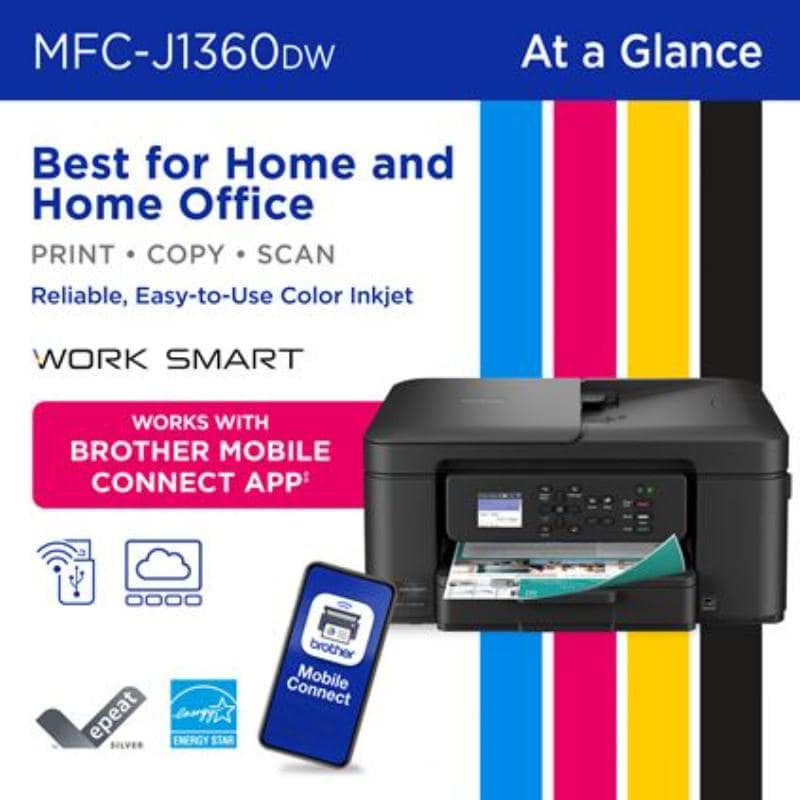 Brother Work Smart 1360 Wireless Color Inkjet All-in-One Printer with Automatic Duplex Printing and 1.8" Color Display, , hires