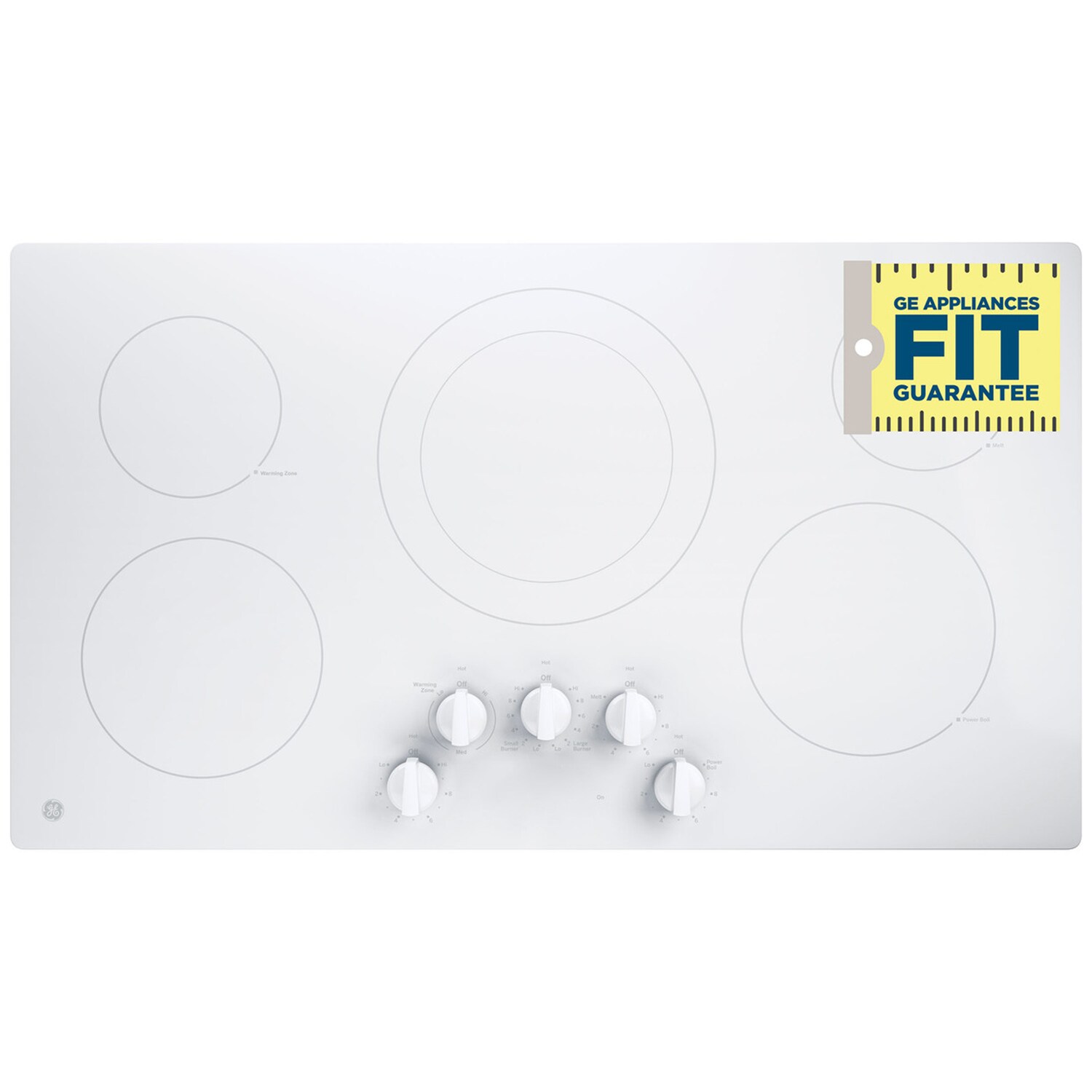 GE 36 in. 5-Burner Electric Cooktop with Simmer Burner & Power Burner - White, White, hires