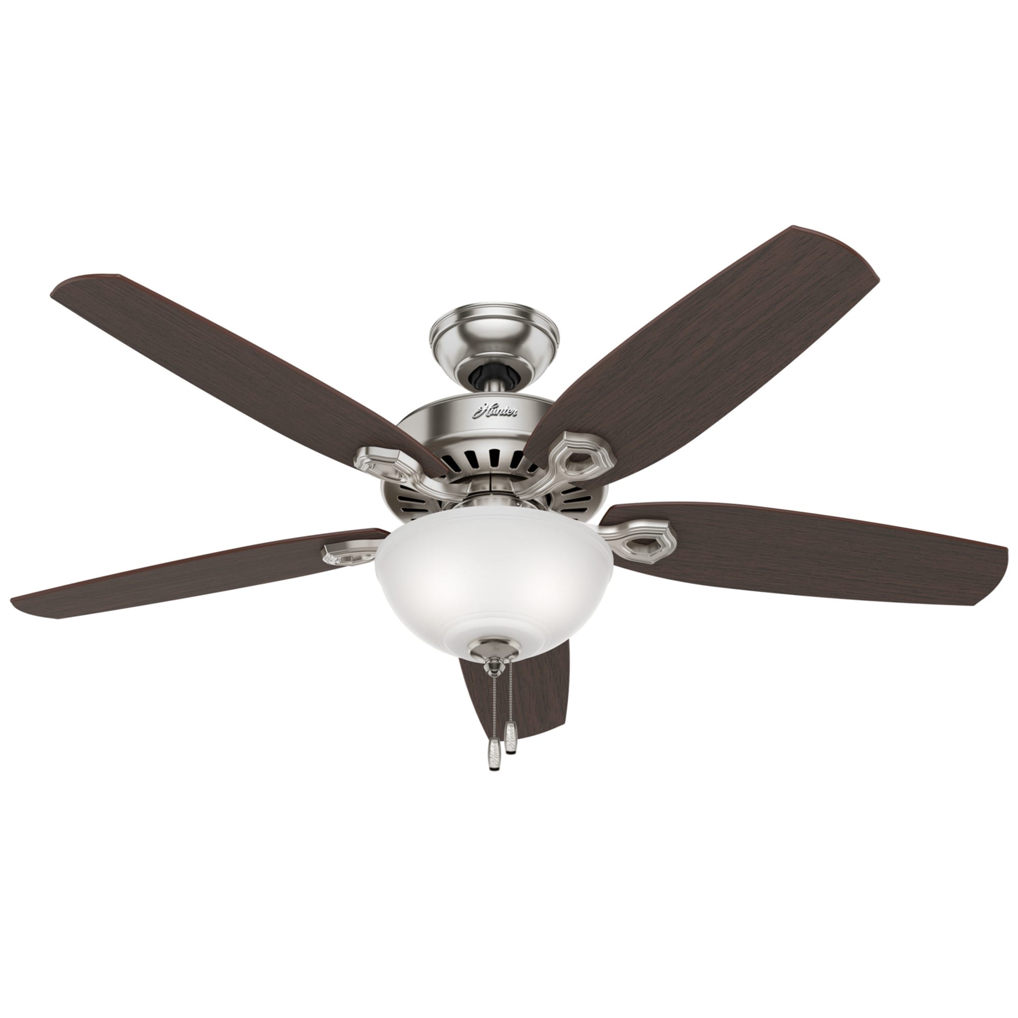 Hunter Builder 52 in. Ceiling Fan with LED Light Kit and Pull Chain - Brushed Nickel, Brushed Nickel, hires
