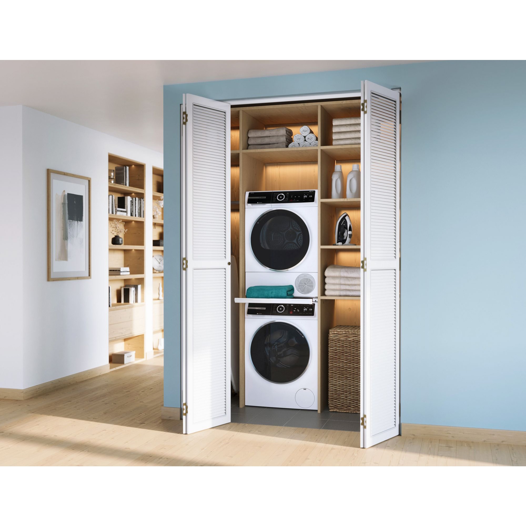 Bosch 500 Series 24 in. 2.4 cu. ft. Smart Stackable Front Load Washer with Sanitize Cycle - White, , hires