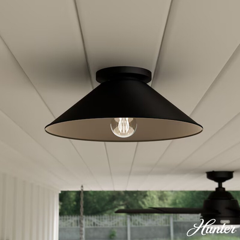 Hunter Skyflow Modern Metal Cone Outdoor Medium Flush Mount Ceiling Light-Matte Black, , hires