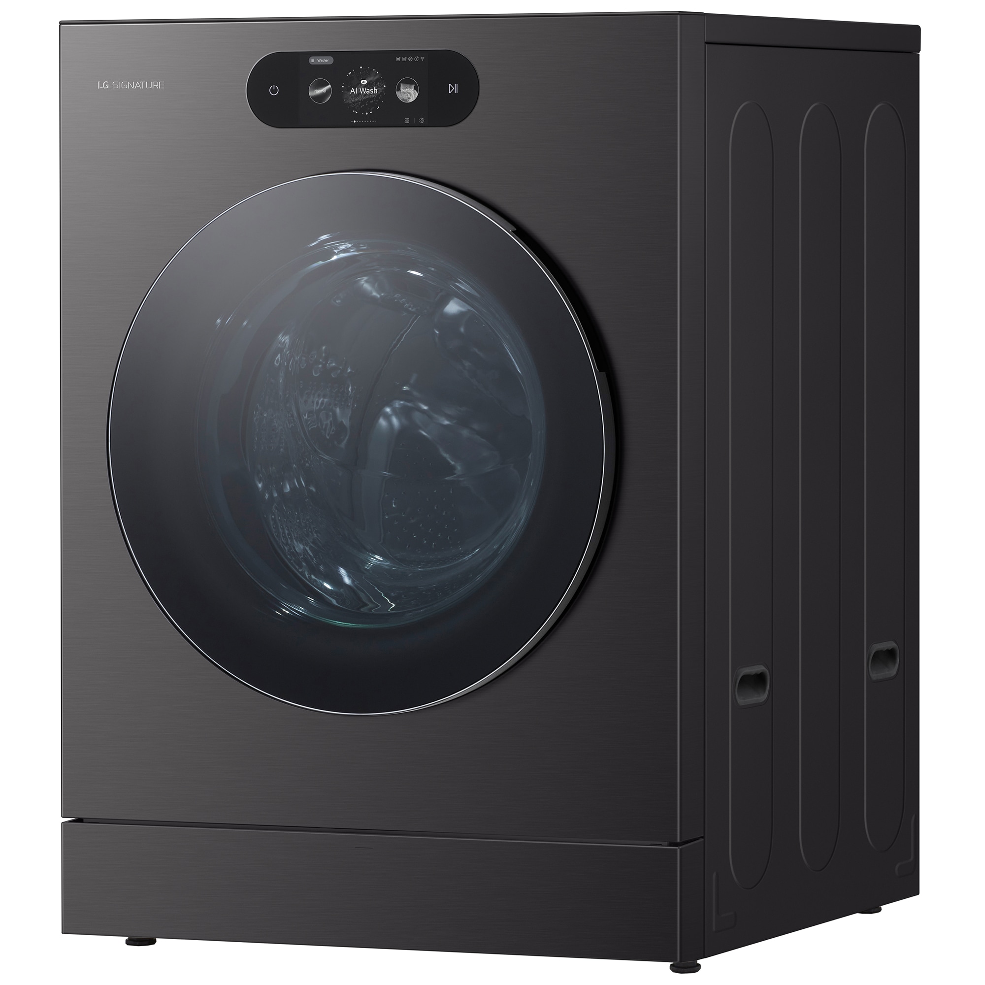 LG 29 in. 5.8 cu. ft. Smart Stackable Front Load Washer with Built-In Intelligence, TurboWash 360, EZ Dispense, Sanitize & Steam Cycle - Brushed Black Steel, , hires