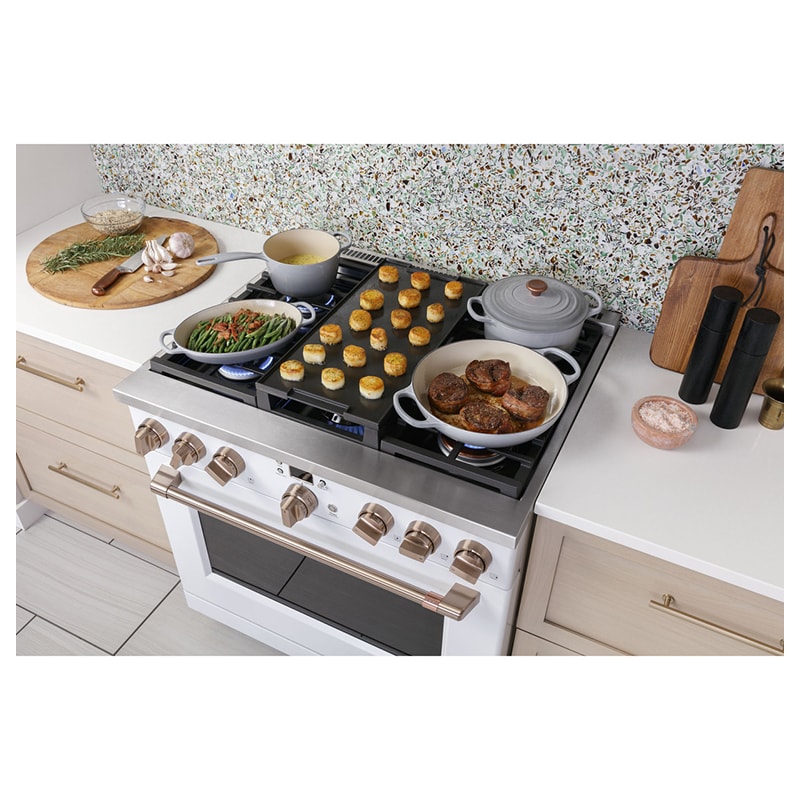 Cafe 36 in. 5.7 cu. ft. Smart Air Fry True European Convection Dual Fuel Range with 6 Sealed Burners - Matte White, Matte White, hires