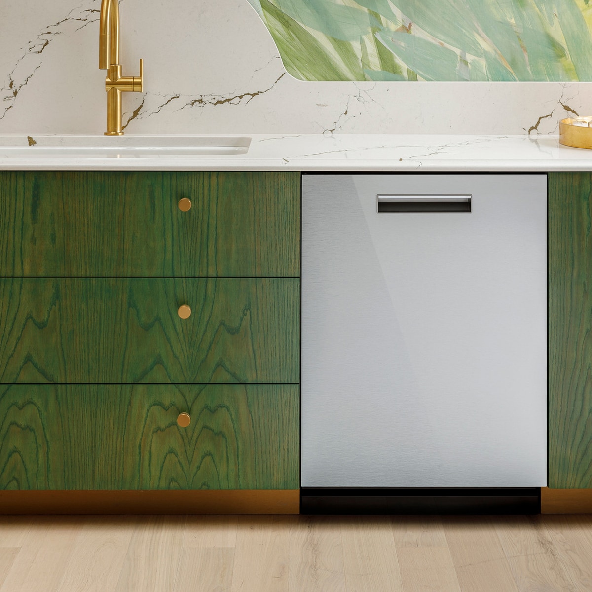 Cafe 24 in. Top Control Flush-Mount Smart Dishwasher with 39 dBa Sound Level, 3rd-Rack, Dual Convection Ultra Dry & Pocket Handle - Platinum Glass, , hires