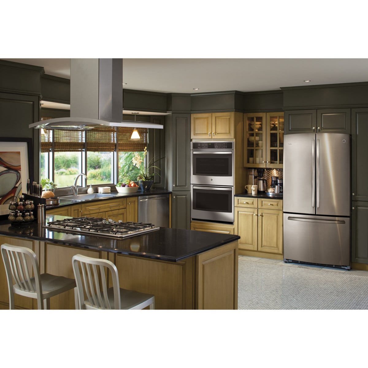 GE 36 in. Chimney Style Range Hood with 4 Speed Settings, 430 CFM & 2 LED Lights - Stainless Steel, , hires