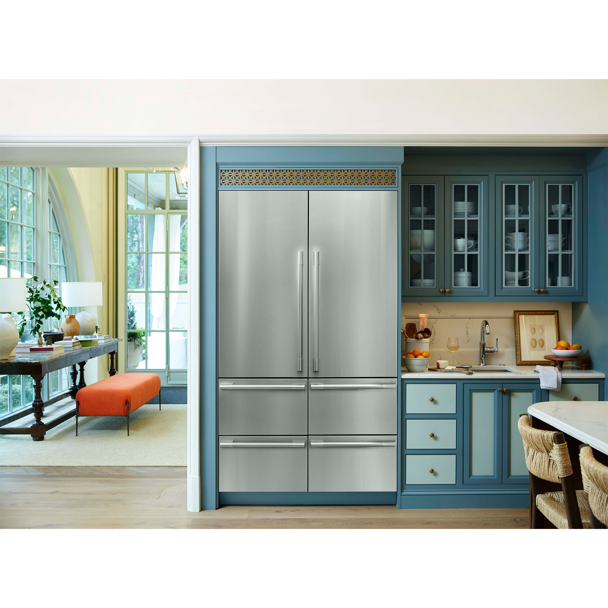 Signature Kitchen Suite 48 in. 26 cu. ft. Built-In Smart Counter Depth 6-Door French Door Refrigerator with Internal Water Dispenser - Custom Panel Ready, , hires