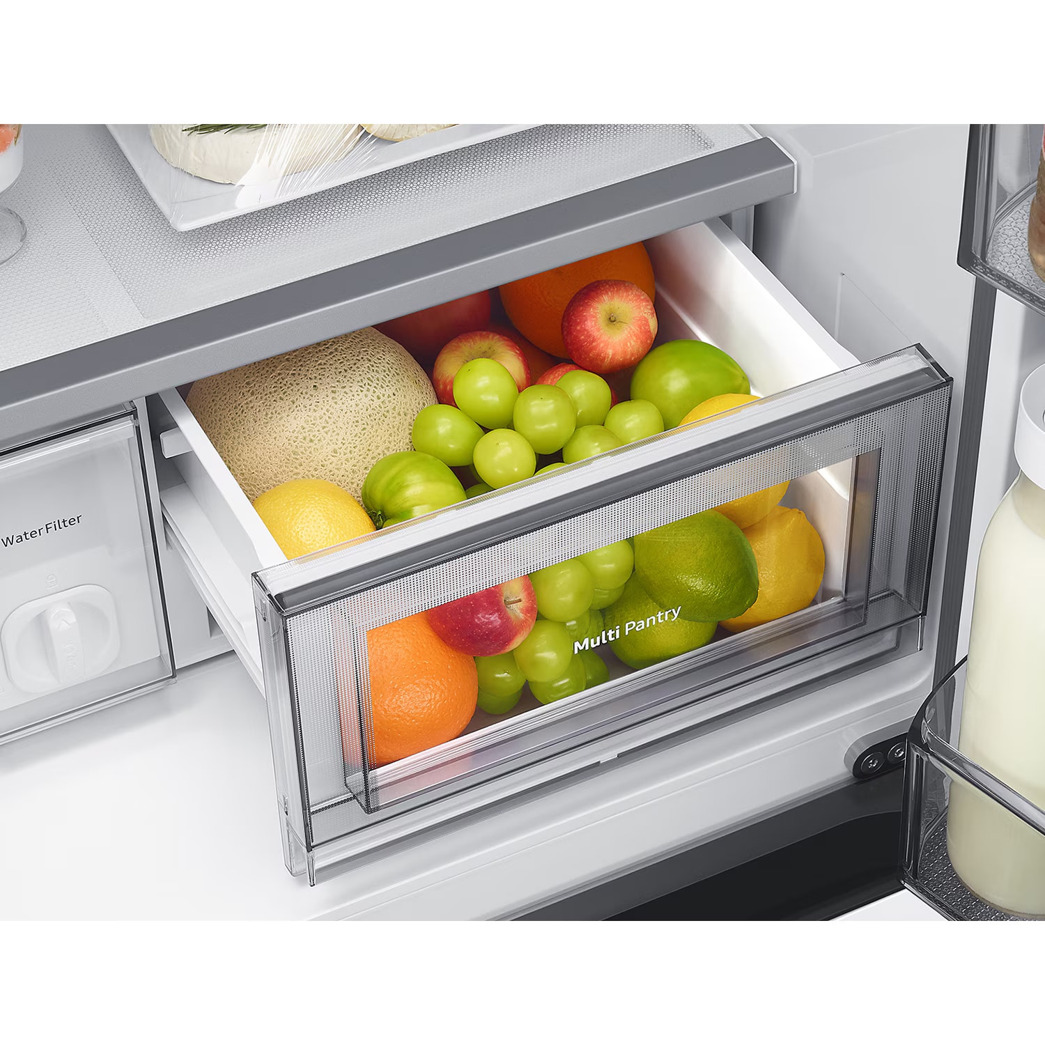 Samsung Bespoke 36 in. 22.8 cu. ft. Smart Counter Depth 4-Door French Door Refrigerator with Internal Water Autofill Pitcher - White Glass, White Glass, hires