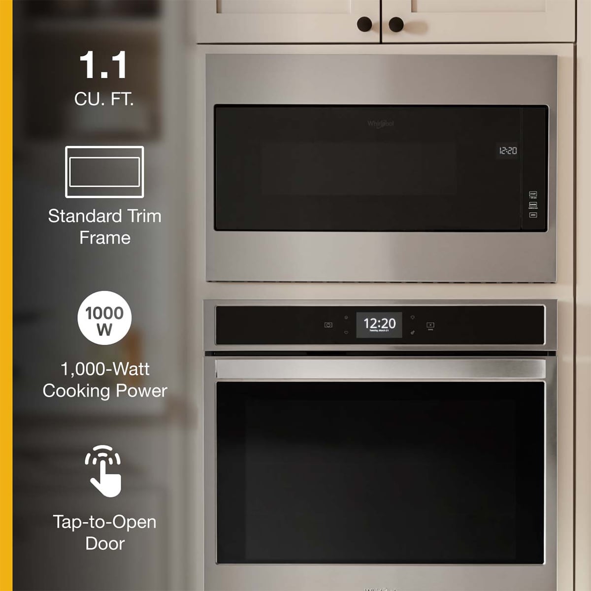 Whirlpool 30 in. 1.1 cu. ft. 1000W Low Profile Built-In Microwave - Stainless Steel, , hires