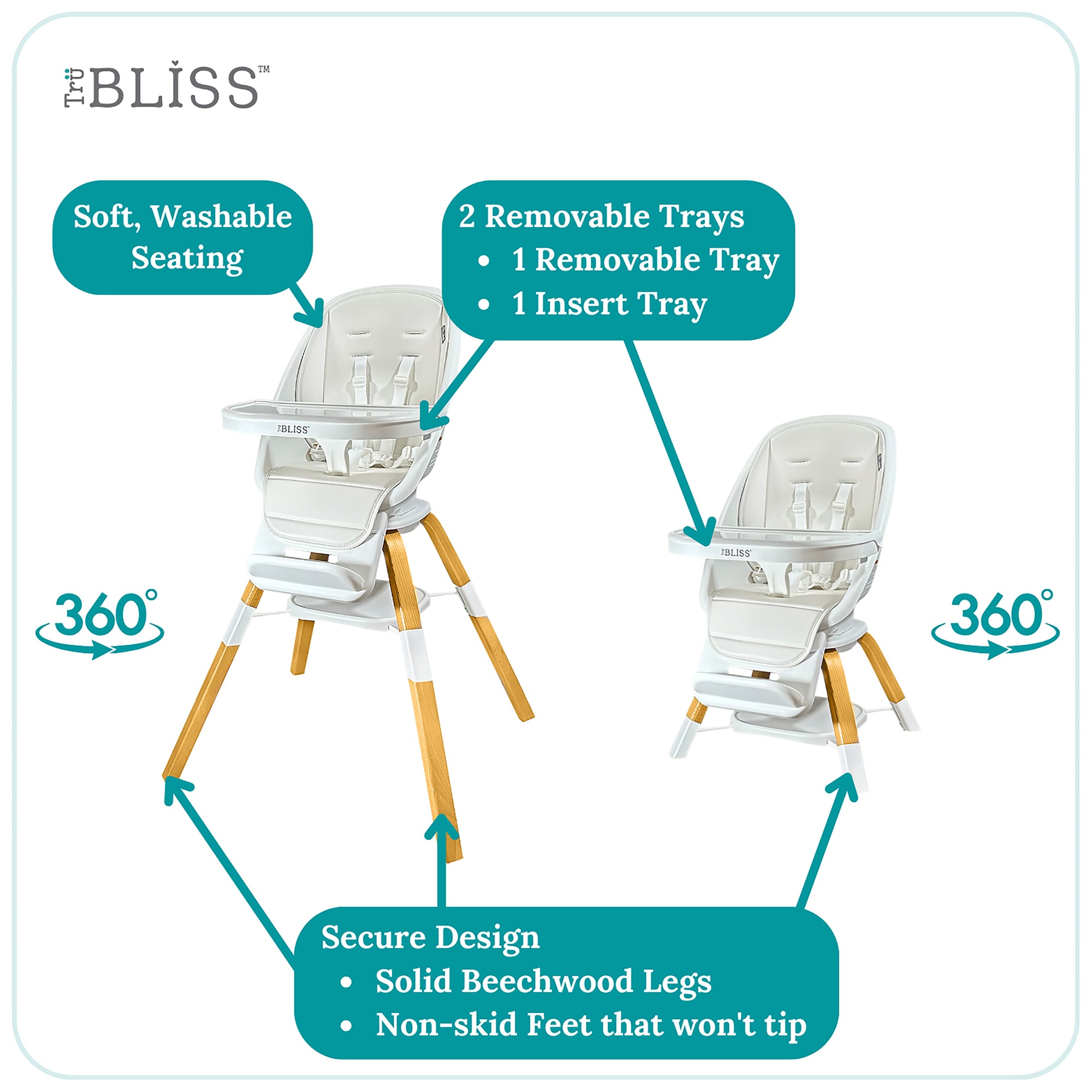 Trubliss 2-in-1 Turn-a-tot High Chair With 360 Swivel - Cream, Cream, hires