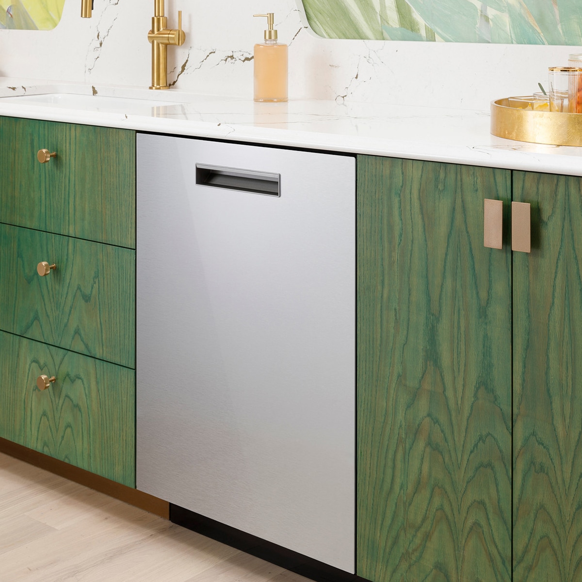 Cafe 24 in. Top Control Flush-Mount Smart Dishwasher with 39 dBa Sound Level, 3rd-Rack, Dual Convection Ultra Dry & Pocket Handle - Platinum Glass, , hires