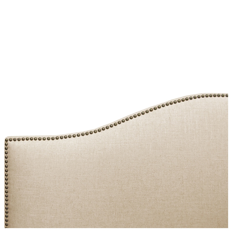 Skyline Twin Nail Button Bed in Linen - Talc, Cream, hires