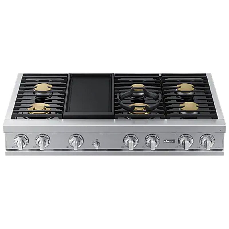 Dacor Transitional 48 in. 6-Burner Smart Natural Gas Rangetop with Griddle, Simmer Burner & Power Burner - Graphite Stainless, , hires