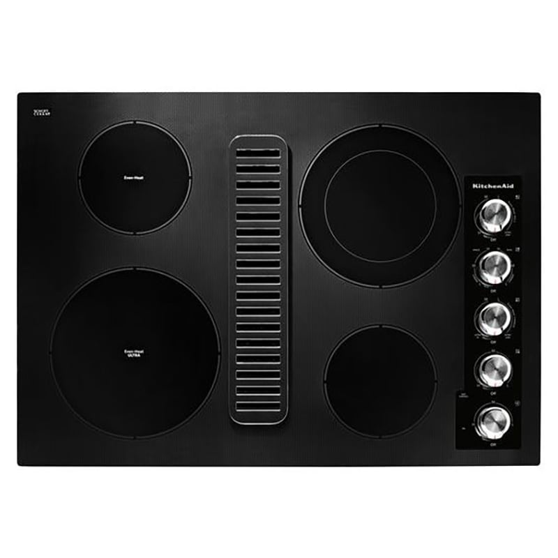 KitchenAid 30 in. 4-Burner Electric Cooktop with Downdraft, Simmer Burner & Power Burner - Black, , hires