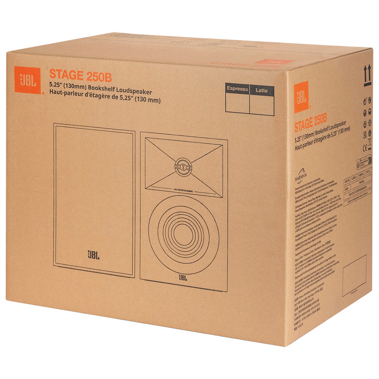 JBL Stage 250B 2 Way 5.25 in. (130 mm) Bookshelf Loudspeaker - Espresso, Espresso, hires
