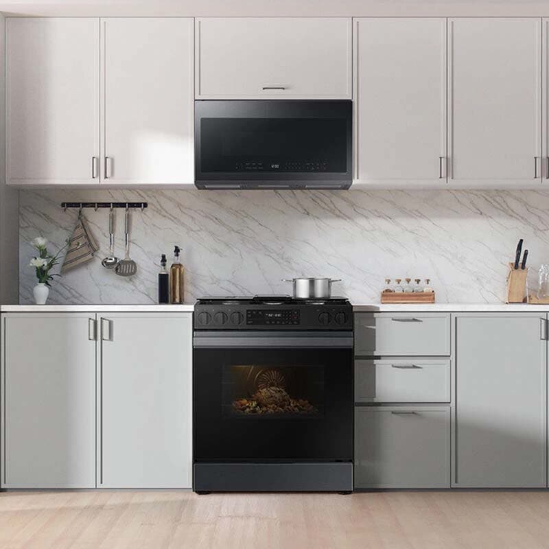 Samsung Bespoke 30 in. 6 cu. ft. Smart Slide-In Gas Range with 5 Sealed Burners - Matte Black Steel, Matte Black Steel, hires