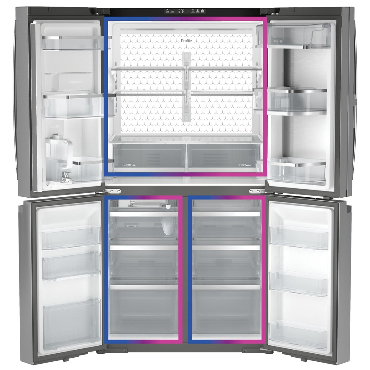 GE Profile 36 in. 22.9 cu. ft. Smart Counter Depth 4-Door French Door Refrigerator with Internal Water AutoFill Pitcher - Fingerprint Resistant Stainless, , hires