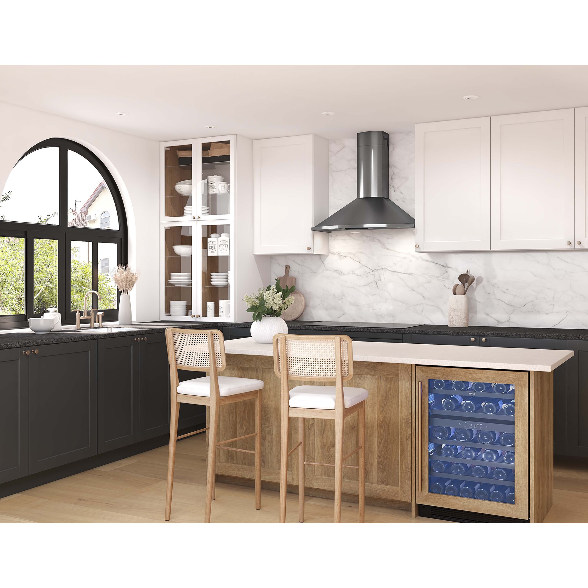 Zephyr 36 in. Chimney Style Range Hood with 5 Speed Settings, 600 CFM & 2 LED Lights - Black Stainless Steel, , hires