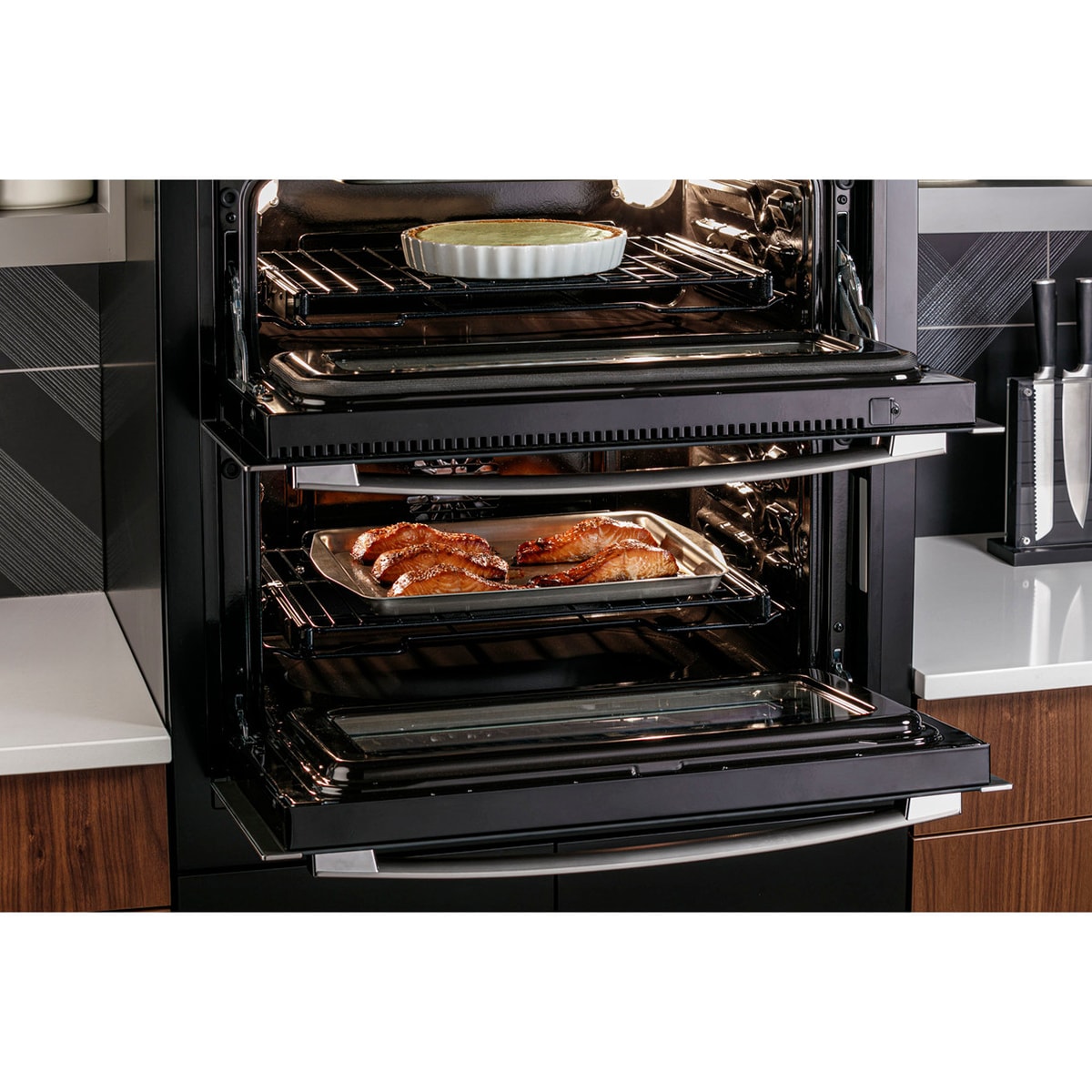 GE Profile 30 in. 5 cu. ft. Smart Front Control Electric Double Wall Oven with True European Convection - Stainless Steel, , hires