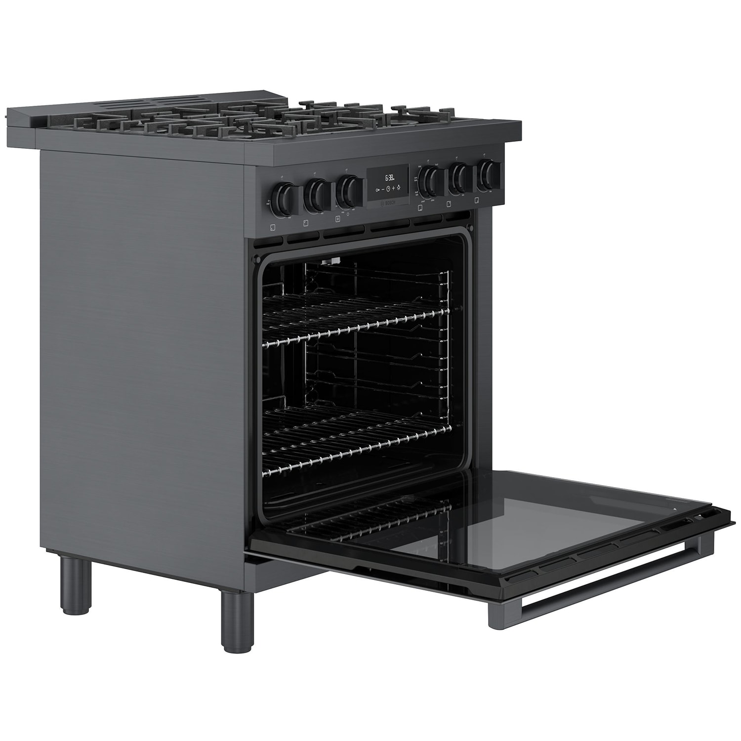 Bosch 800 Series 30 in. 3.9 cu. ft. True European Convection Dual Fuel Range with 5 Sealed Burners - Black Stainless, , hires