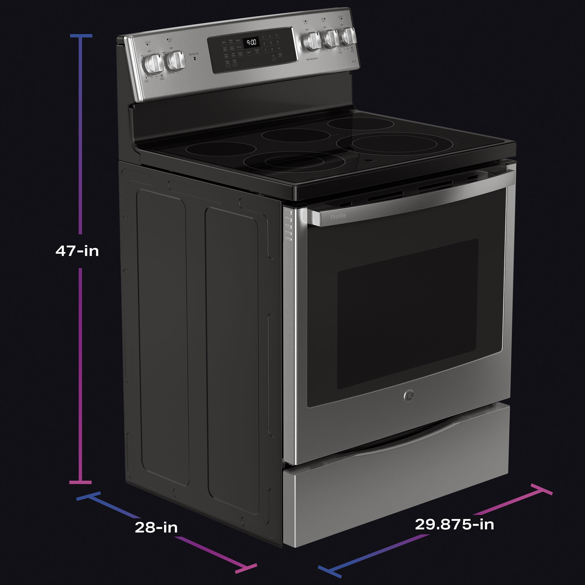 GE Profile 30 in. 6.2 cu. ft. Smart Air Fry True European Convection Electric Range with Radiant Burners - Fingerprint Resistant Stainless, , hires